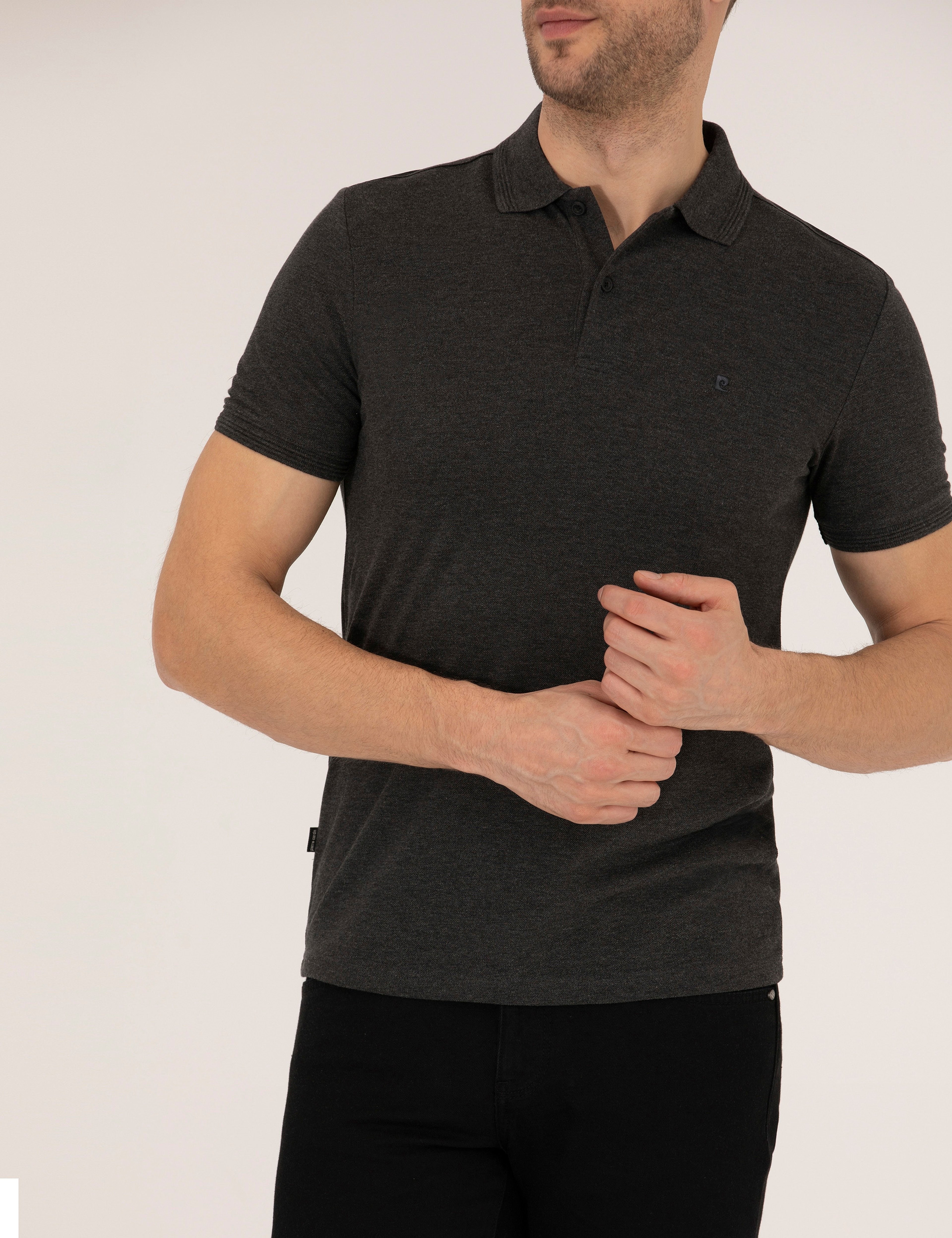 Antrasit Melanj Slim Fit %100 Pamuk Polo Yaka Basic Tişört