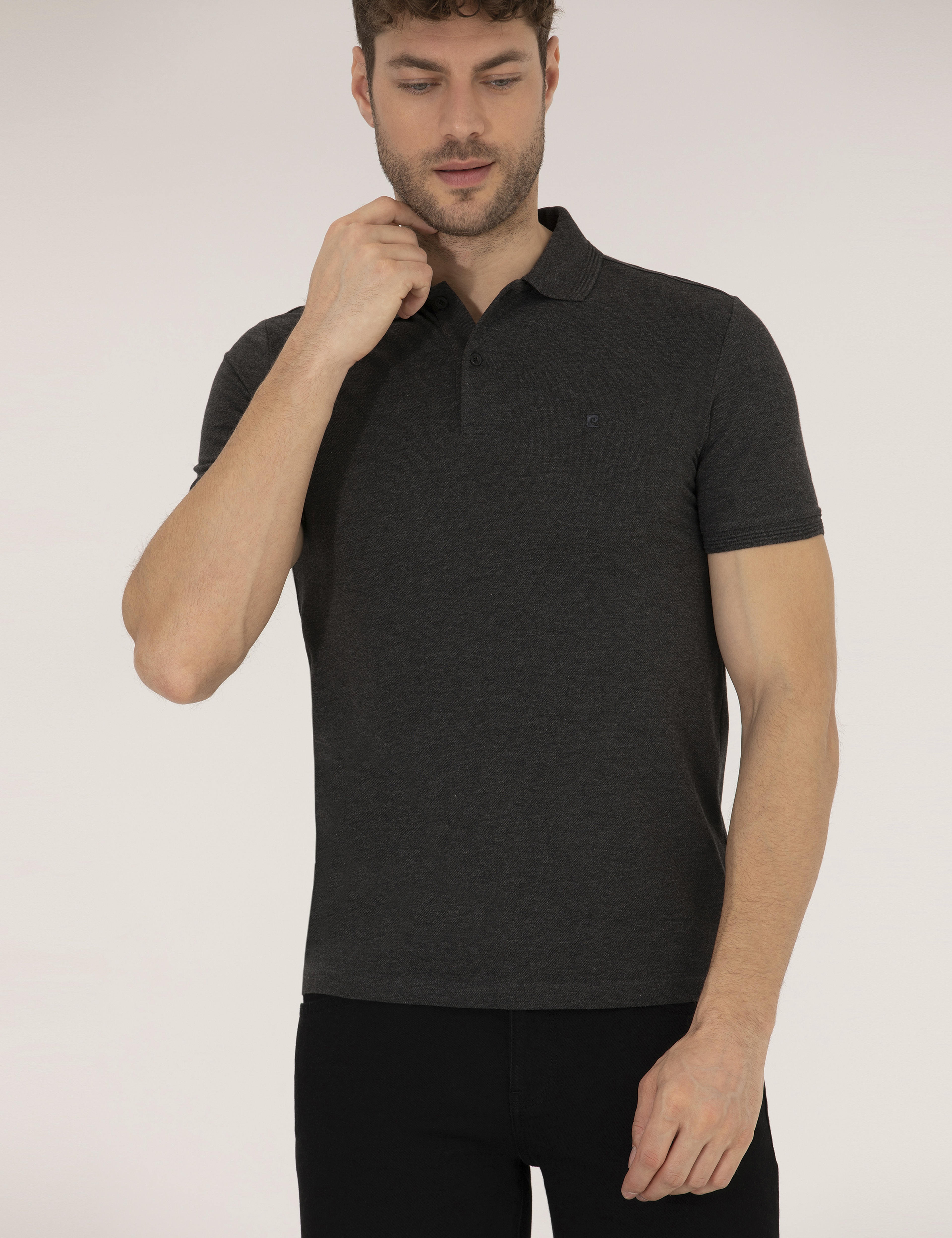 Antrasit Melanj Slim Fit %100 Pamuk Polo Yaka Basic Tişört