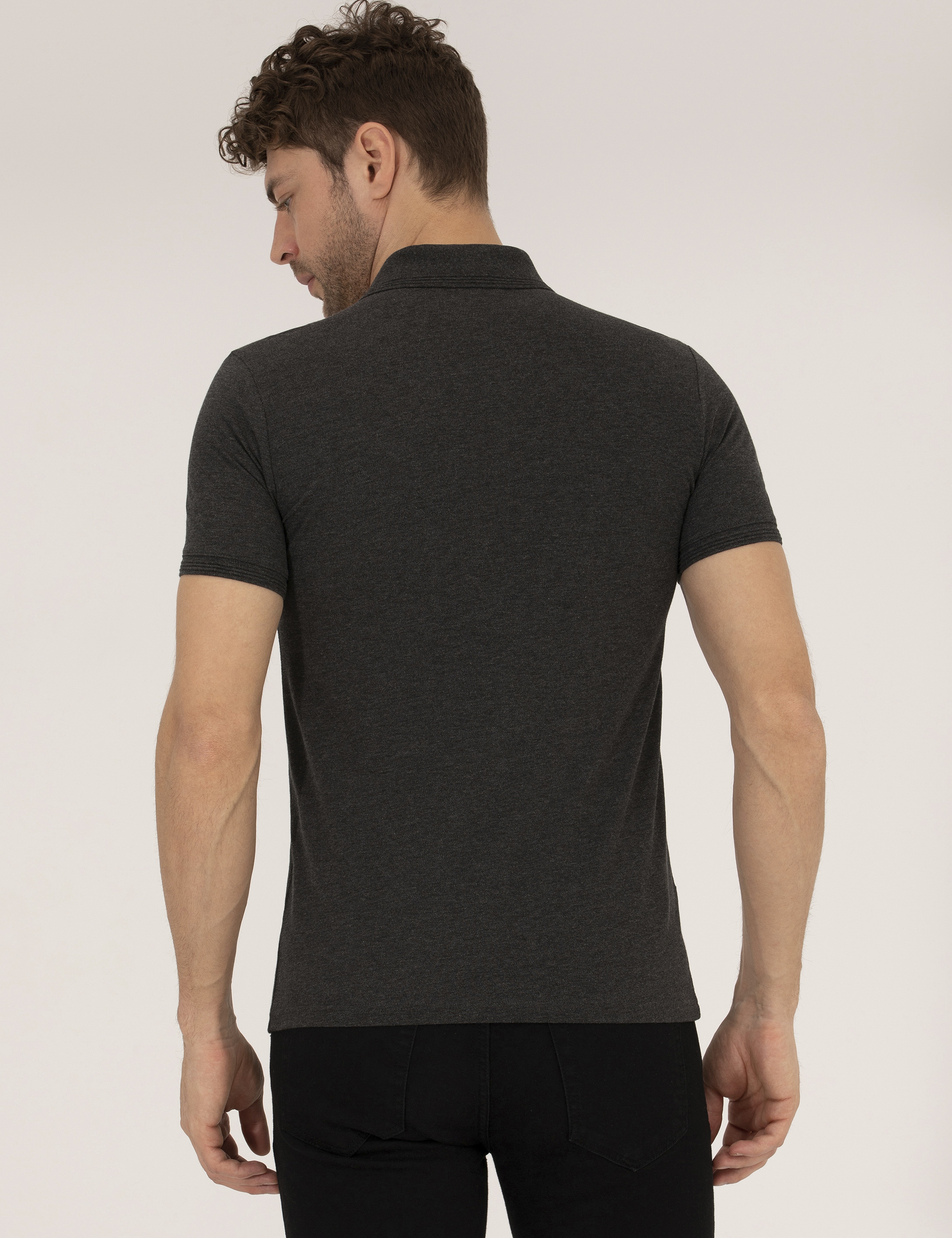 Antrasit Melanj Slim Fit %100 Pamuk Polo Yaka Basic Tişört