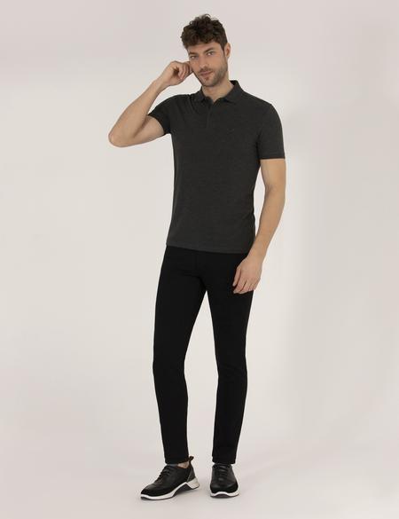 Antrasit Melanj Slim Fit Polo Yaka Basic Tişört - 50269606200