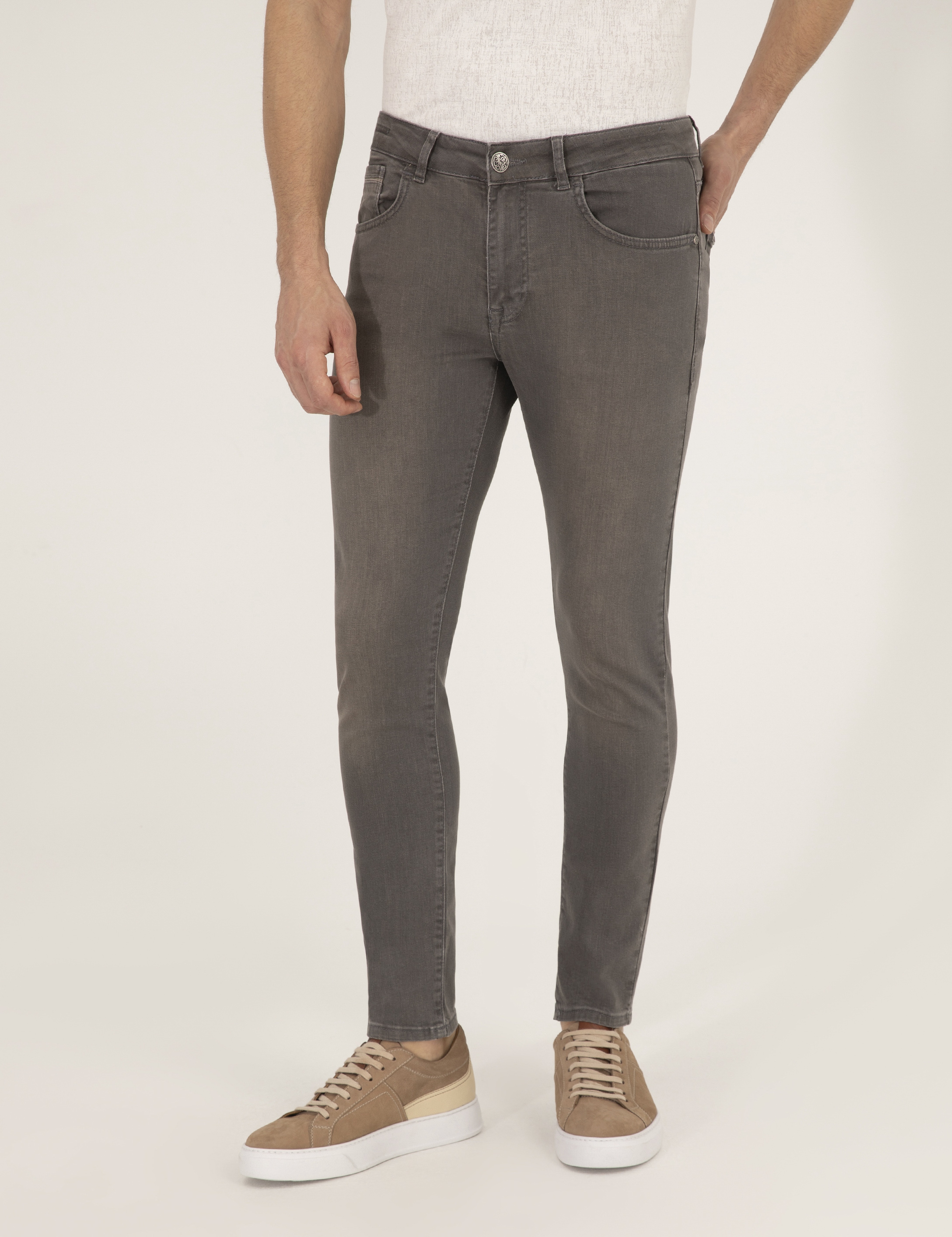 Koyu Gri Slim Fit Jean Pantolon - Image 2