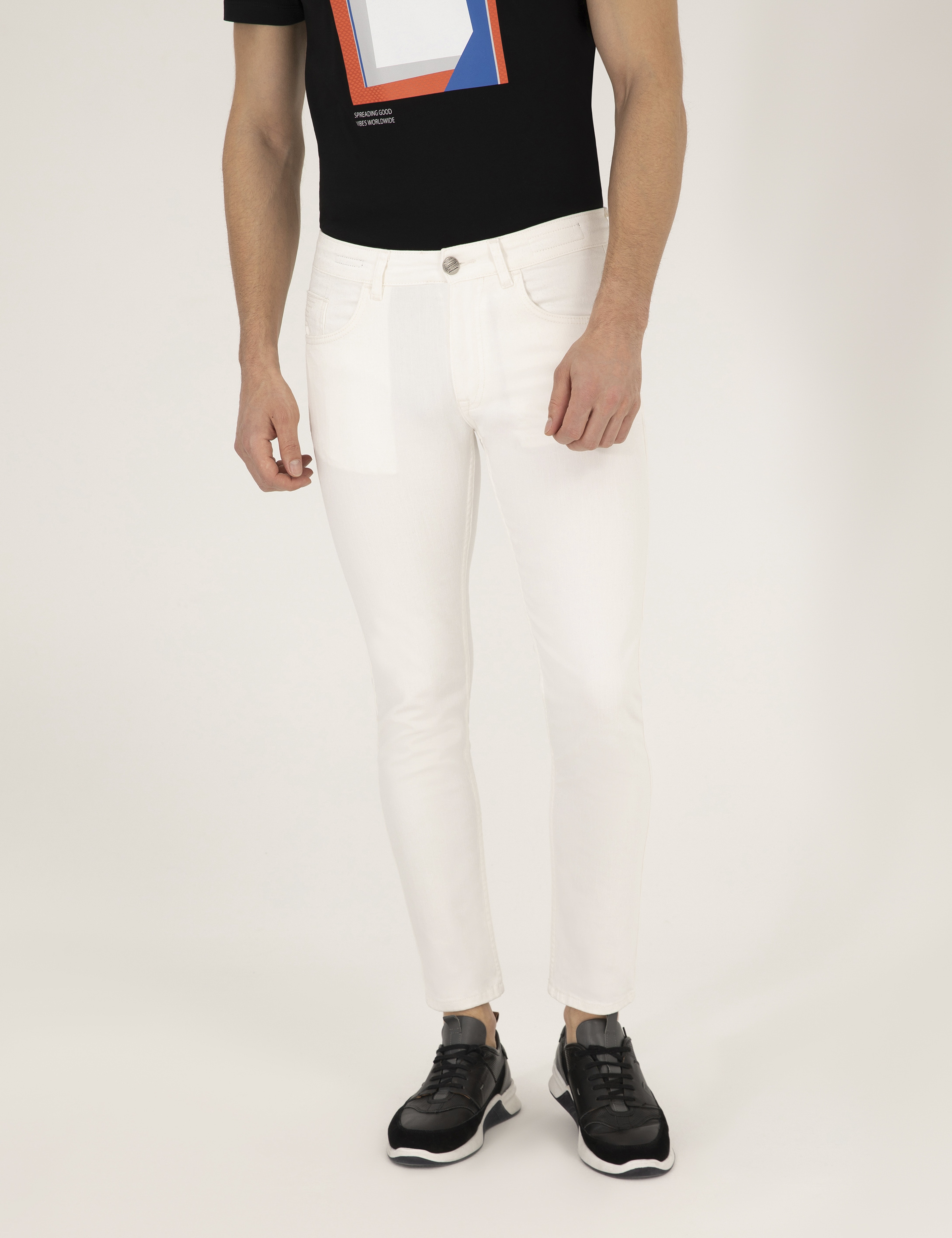 Ekru Slim Fit Jean Pantolon - Image 2