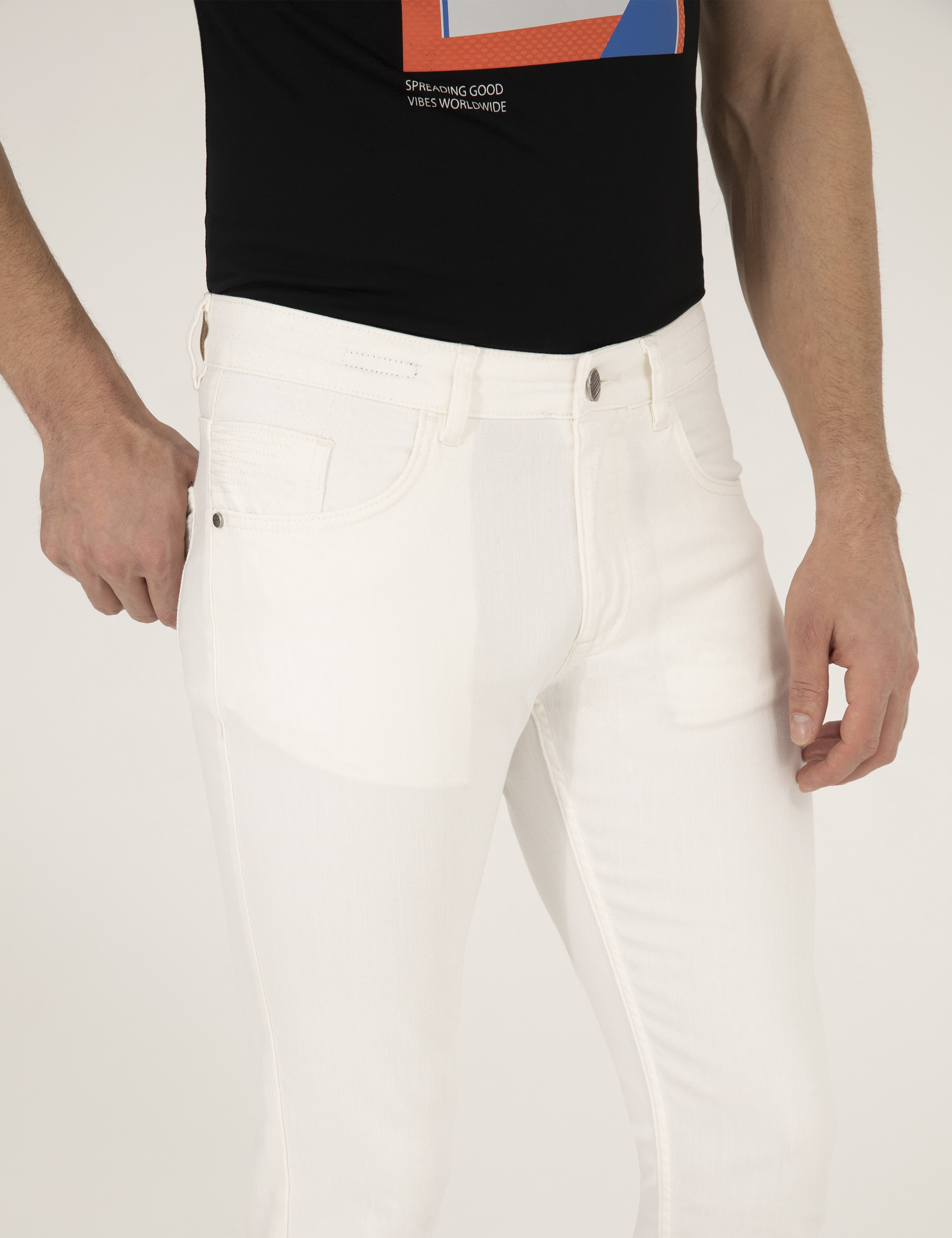 Ekru Slim Fit Jean Pantolon