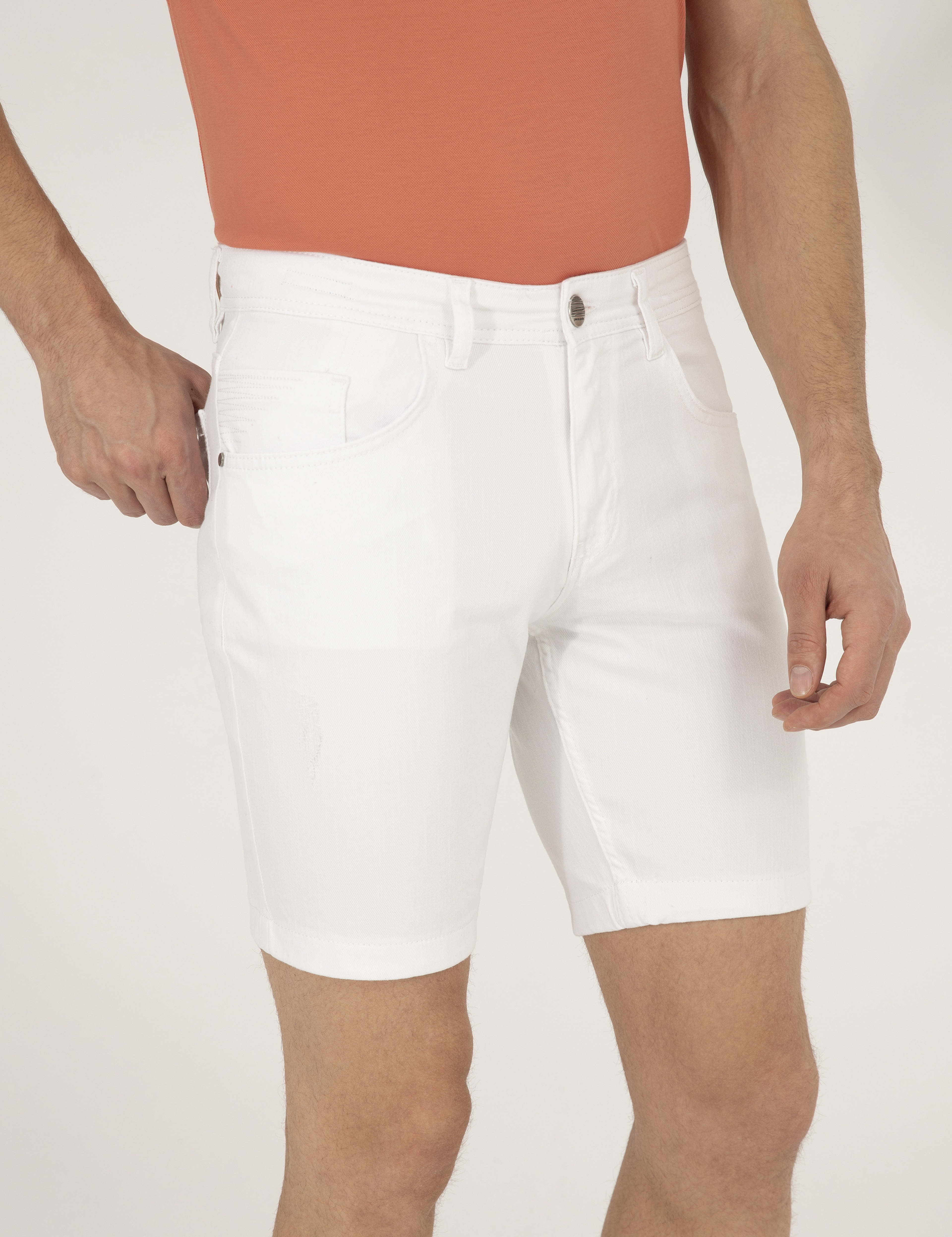 Ekru Slim Fit Jean Şort - Image 6