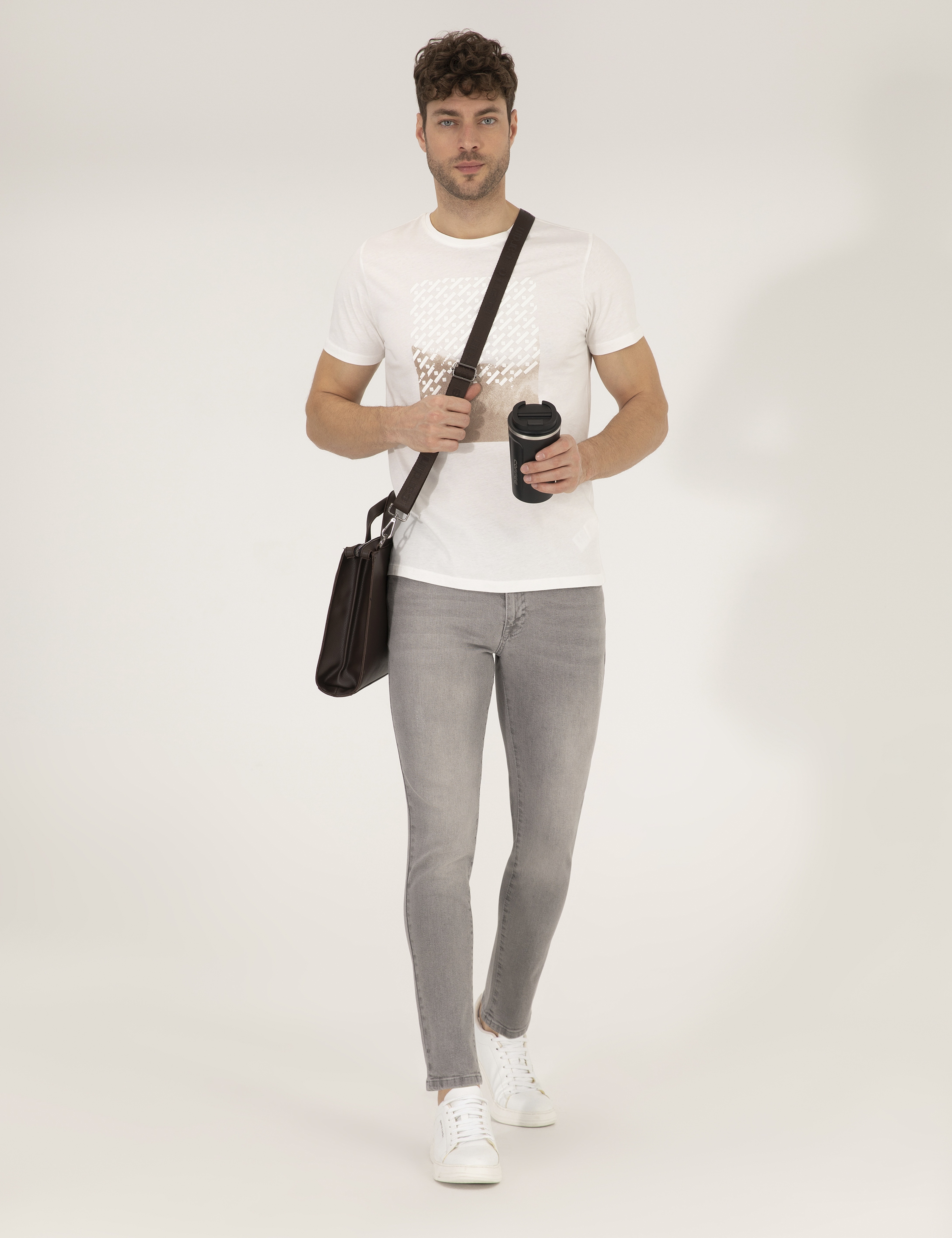 Açık Gri Slim Fit Jean Pantolon