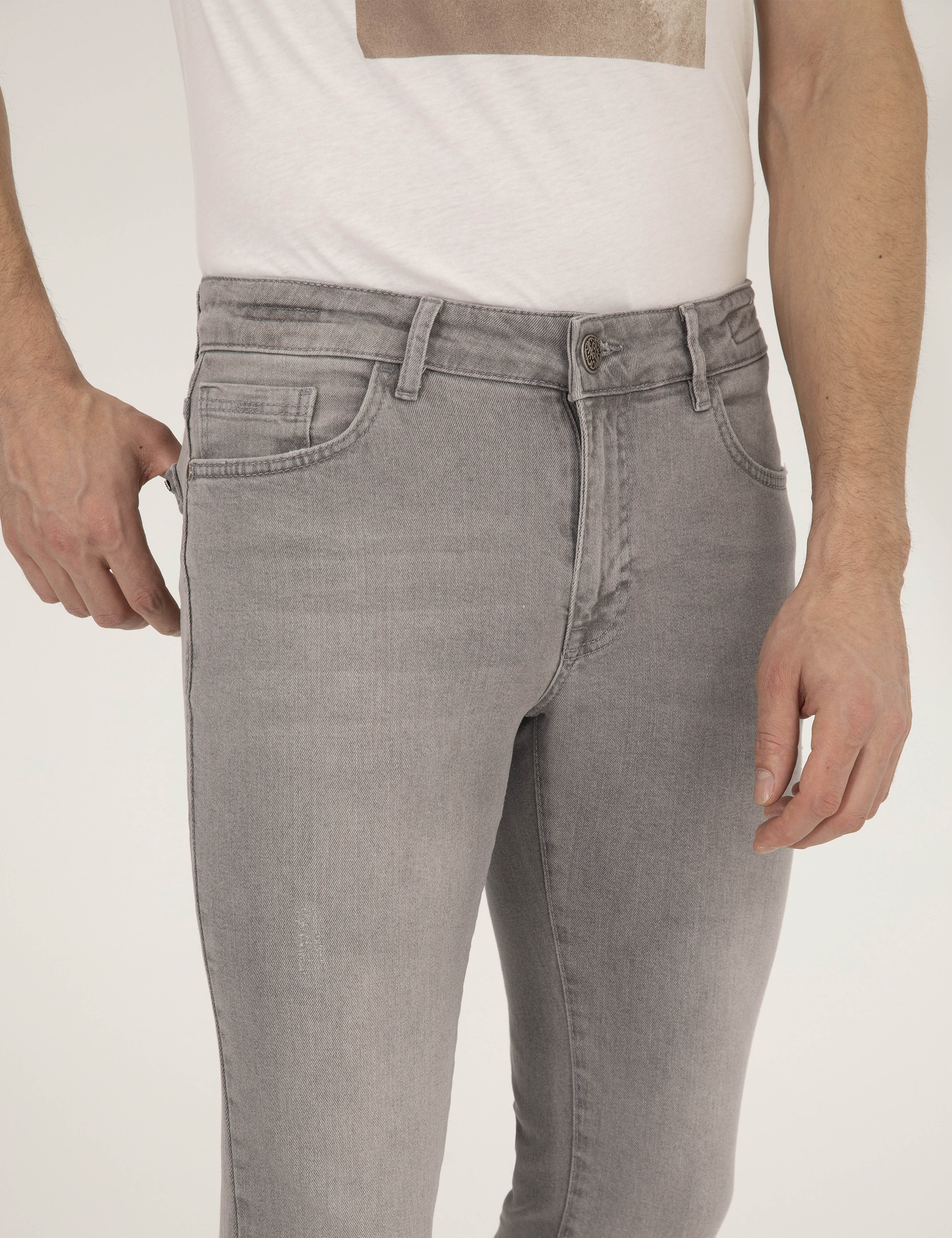 Açık Gri Slim Fit Jean Pantolon - Image 5