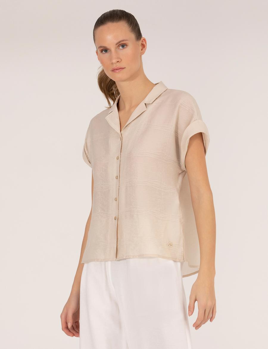 Bej Comfort Fit Kısa Kollu Gömlek