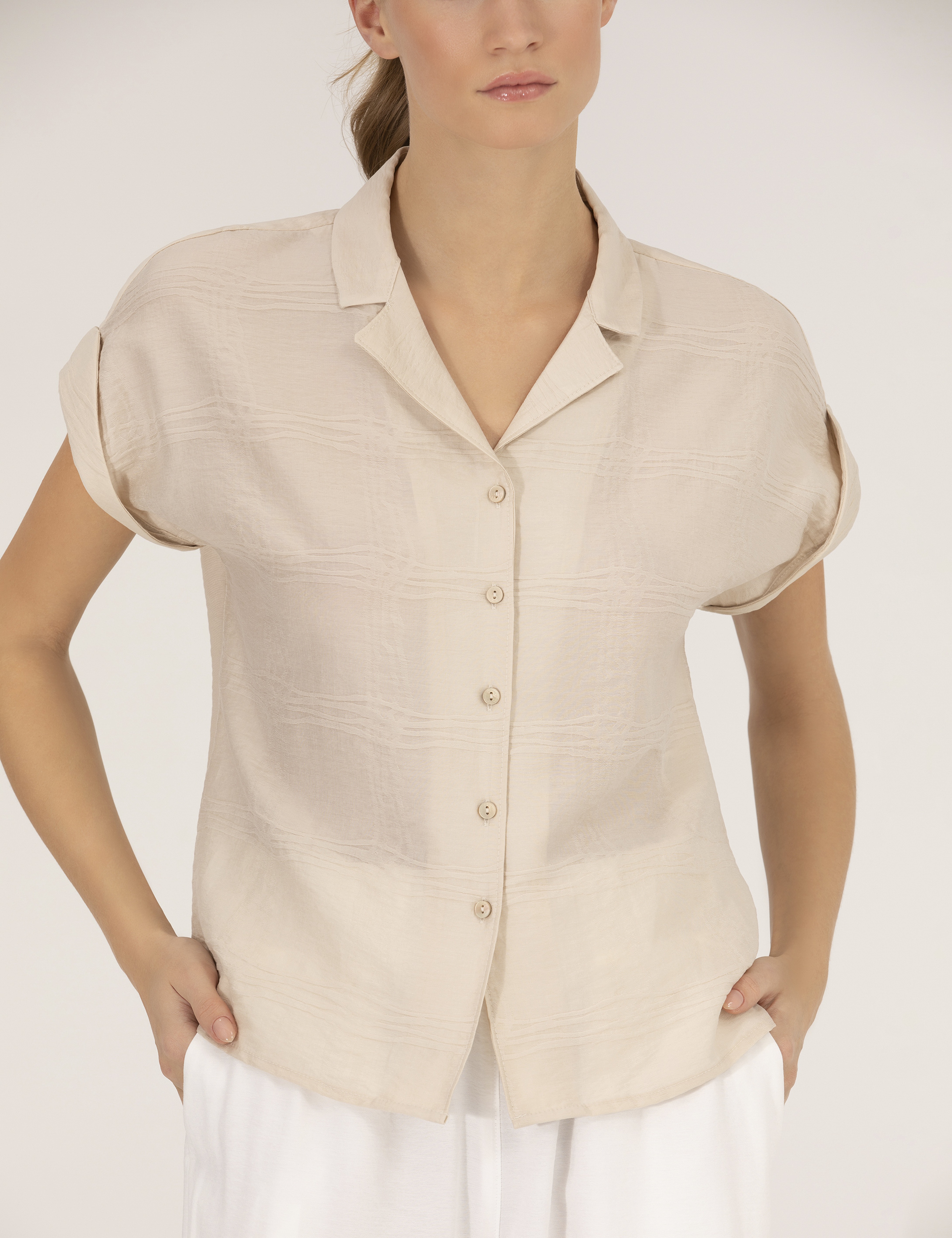 Bej Comfort Fit Kısa Kollu Gömlek