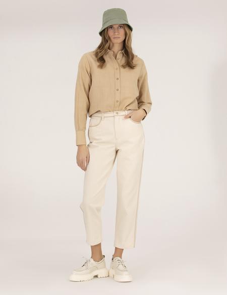 Bej Keten Karışımlı Gömlek - 50262568075