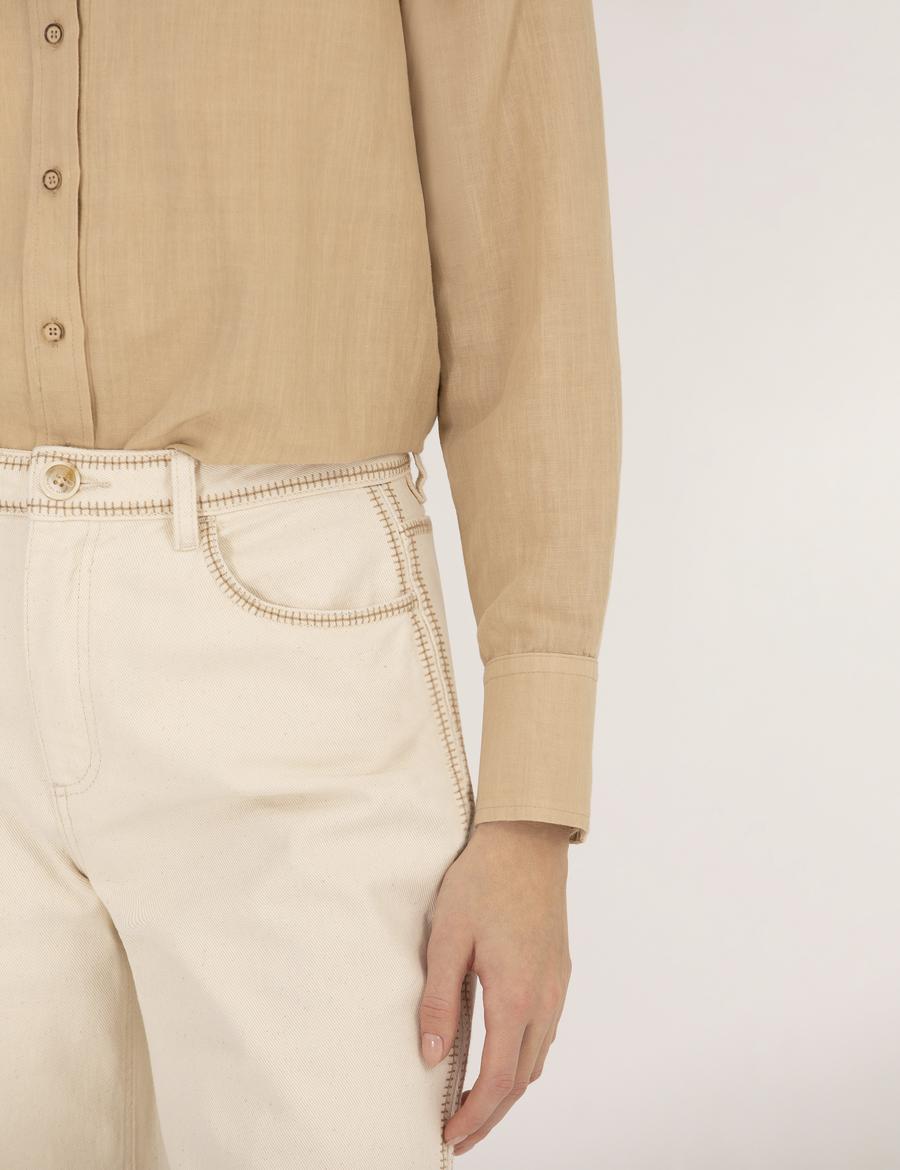 Bej Keten Karışımlı Gömlek