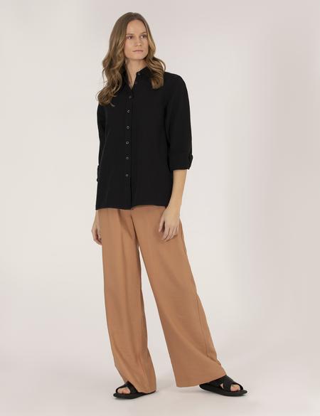 Siyah Keten Karışımlı Gömlek - 50262568083