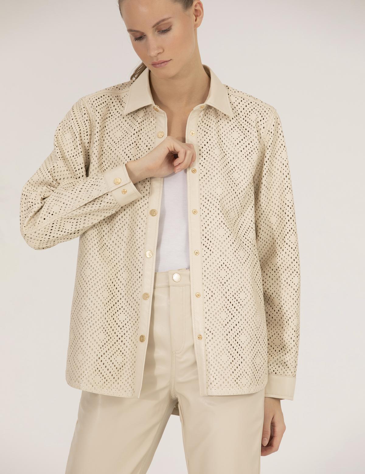 Krem Comfort Fit Suni Deri Gömlek - 50263156017