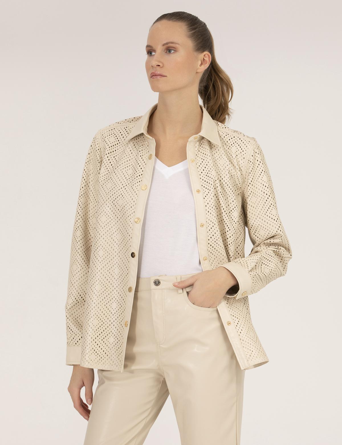 Krem Comfort Fit Suni Deri Gömlek