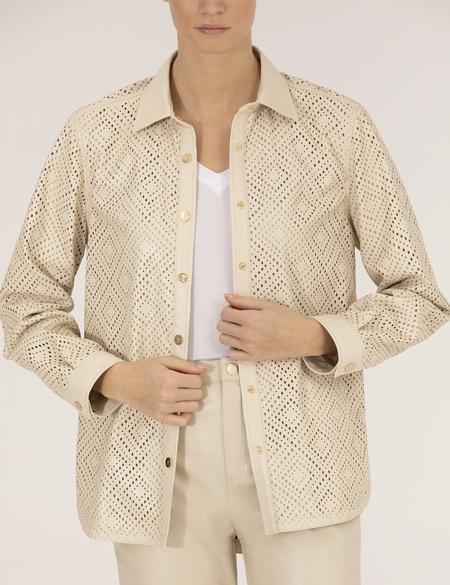 Krem Comfort Fit Suni Deri Gömlek - 50263156017