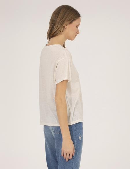 Bej Melanj Keten Karışımlı Tişört - 50263669006