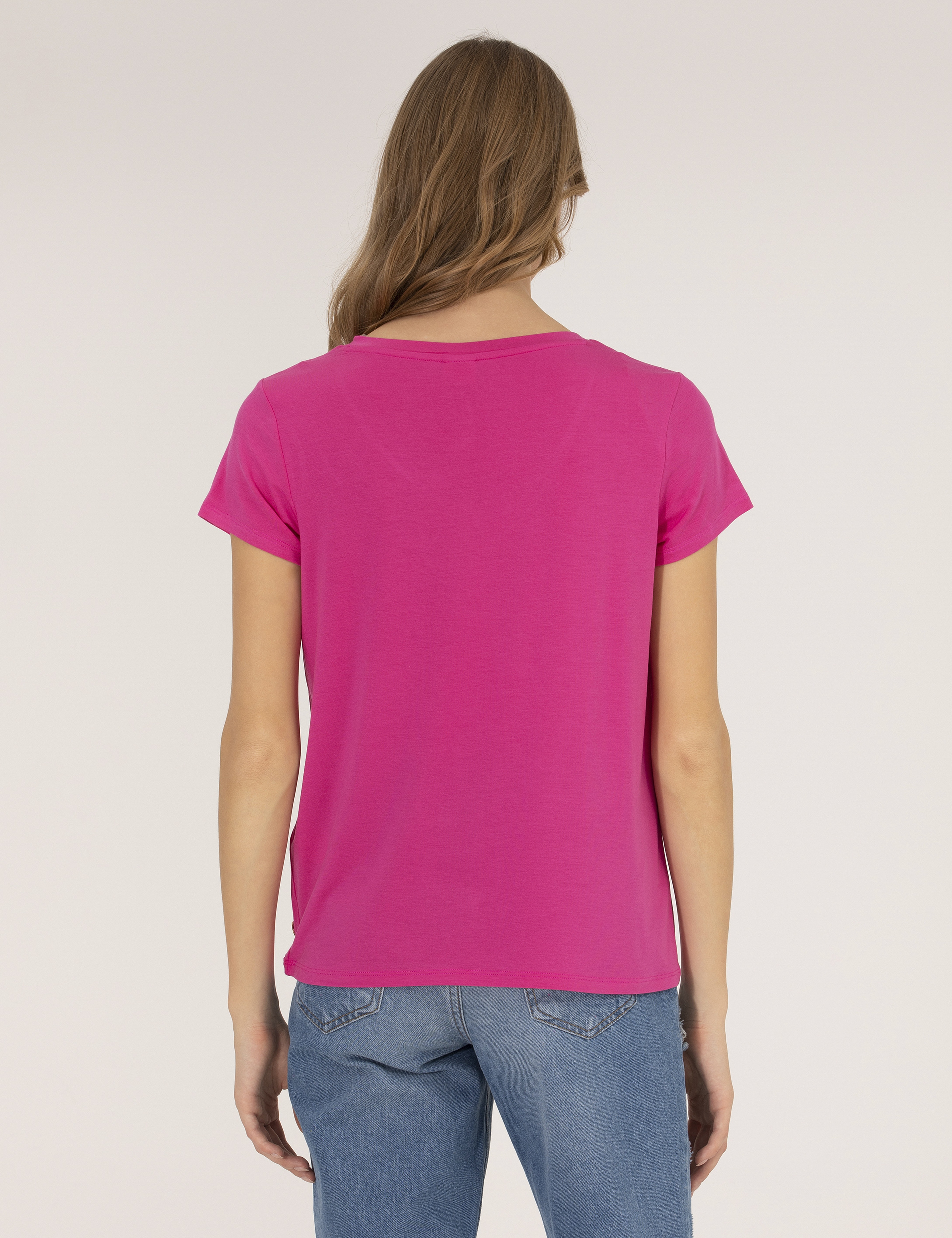 Pembe Comfort Fit Basic Tişört - Image 5