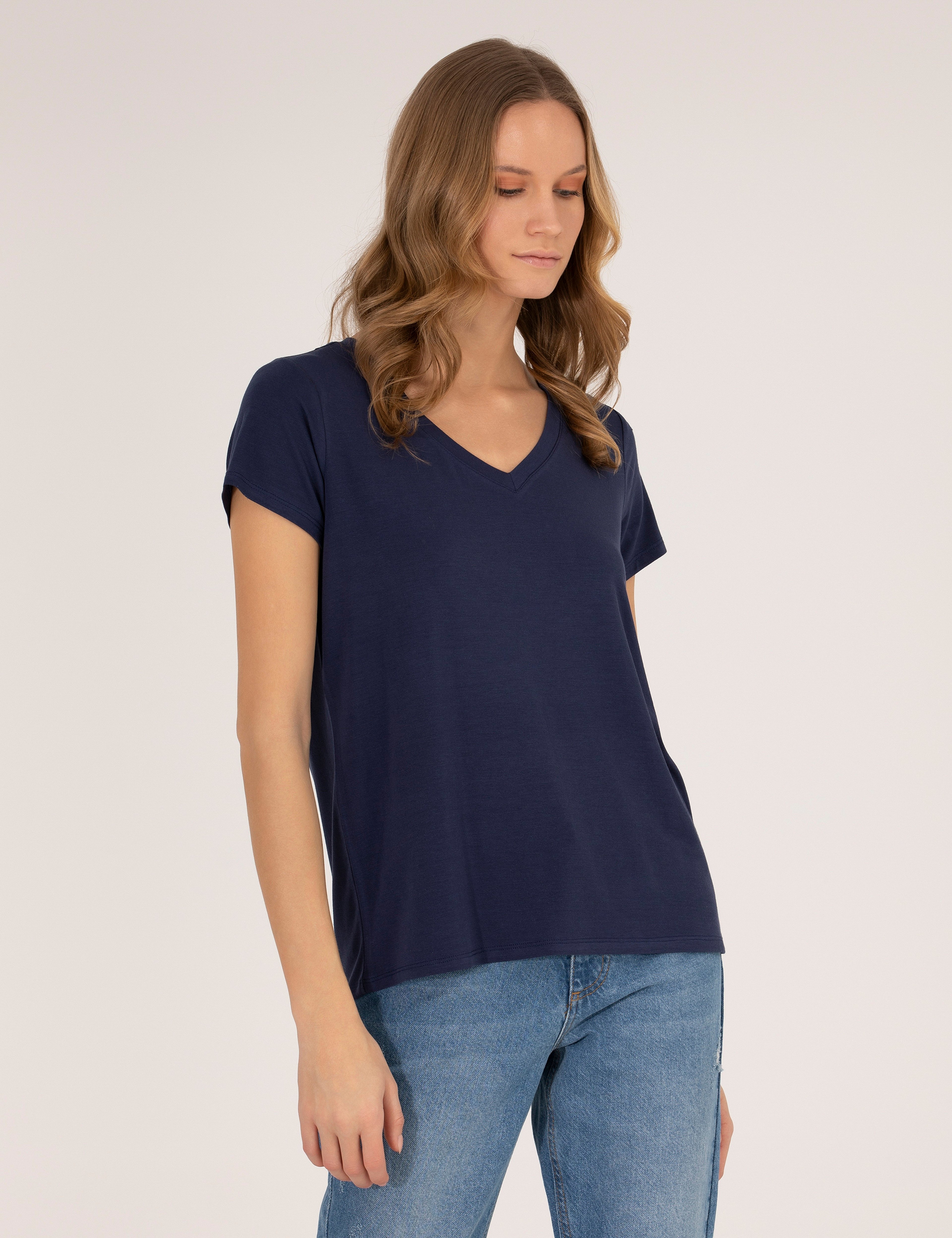 Lacivert Comfort Fit Basic Tişört - Image 1