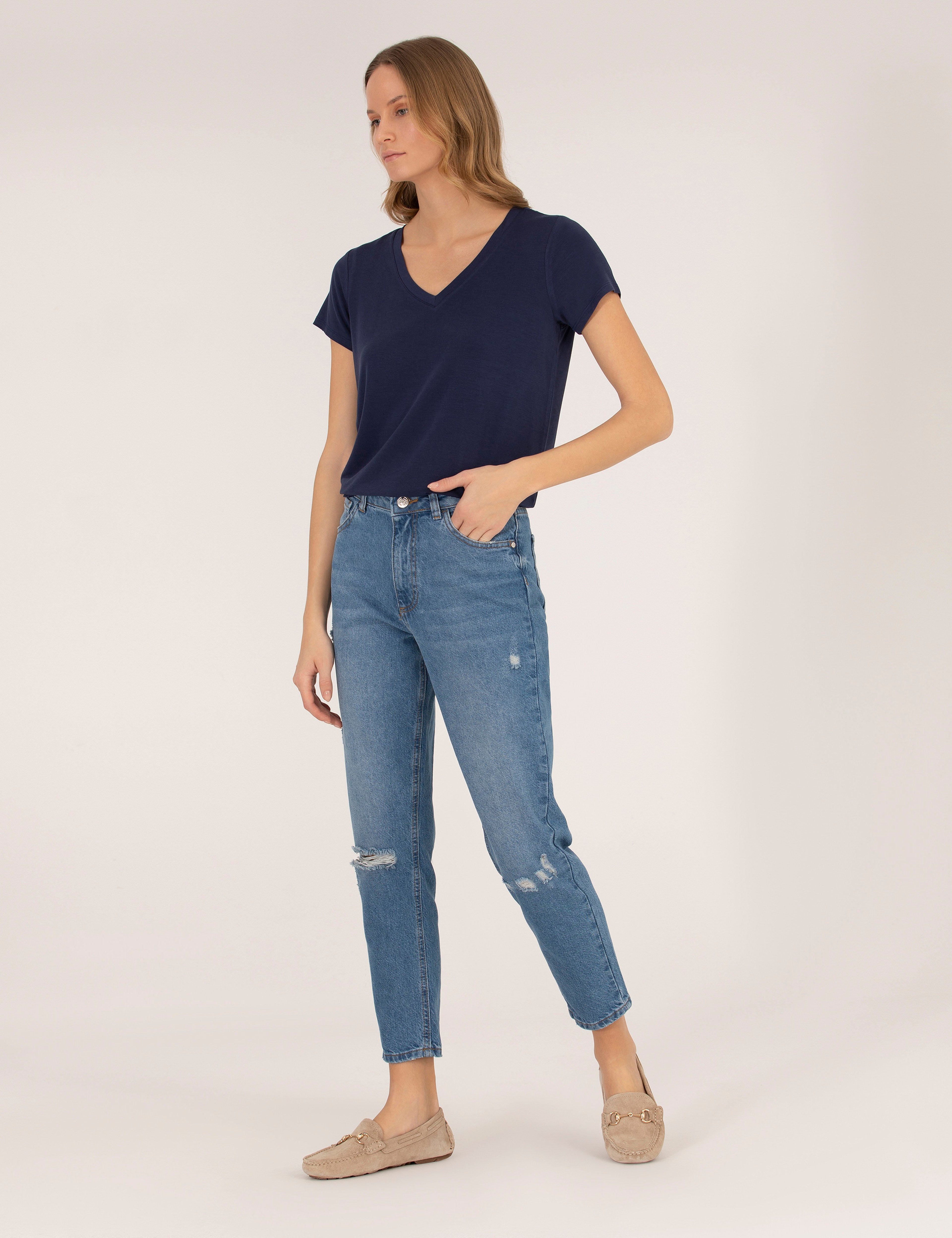 Lacivert Comfort Fit Basic Tişört - Image 4