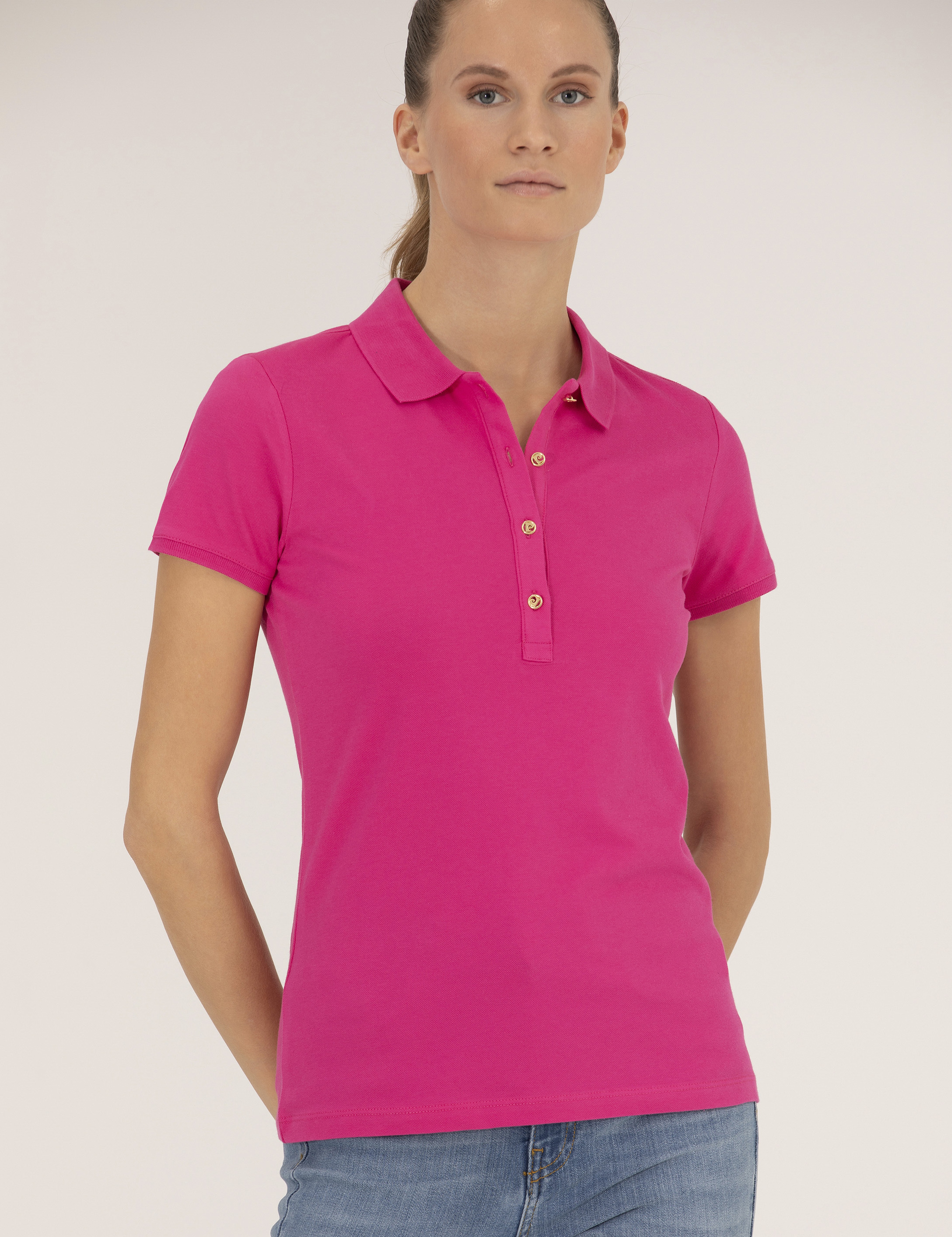 Fuşya Slim Fit Polo Yaka Basic Tişört - Image 2