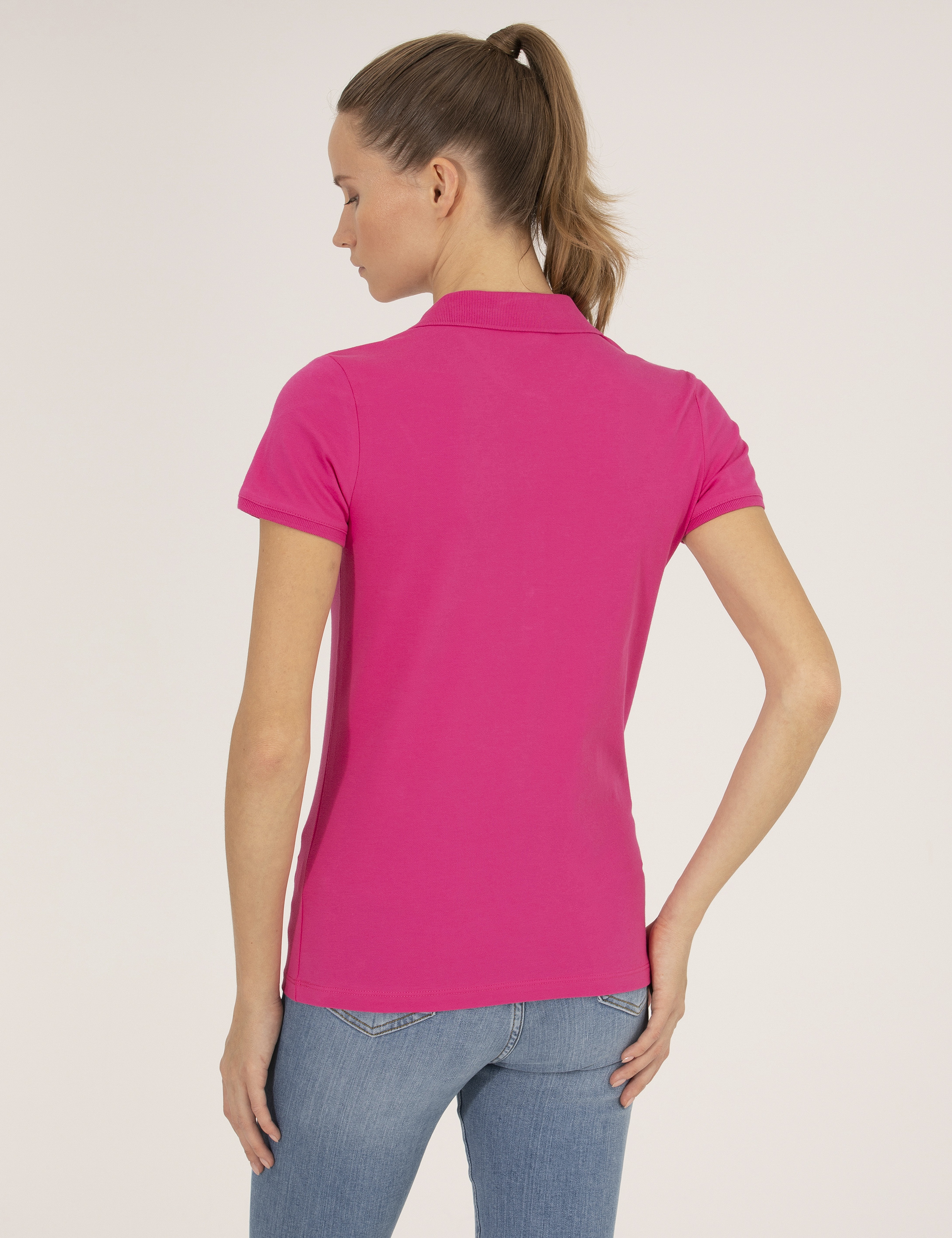 Fuşya Slim Fit Polo Yaka Basic Tişört - Image 5