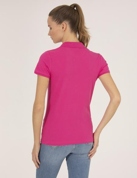 Fuşya Slim Fit Polo Yaka Basic Tişört - 50269520042