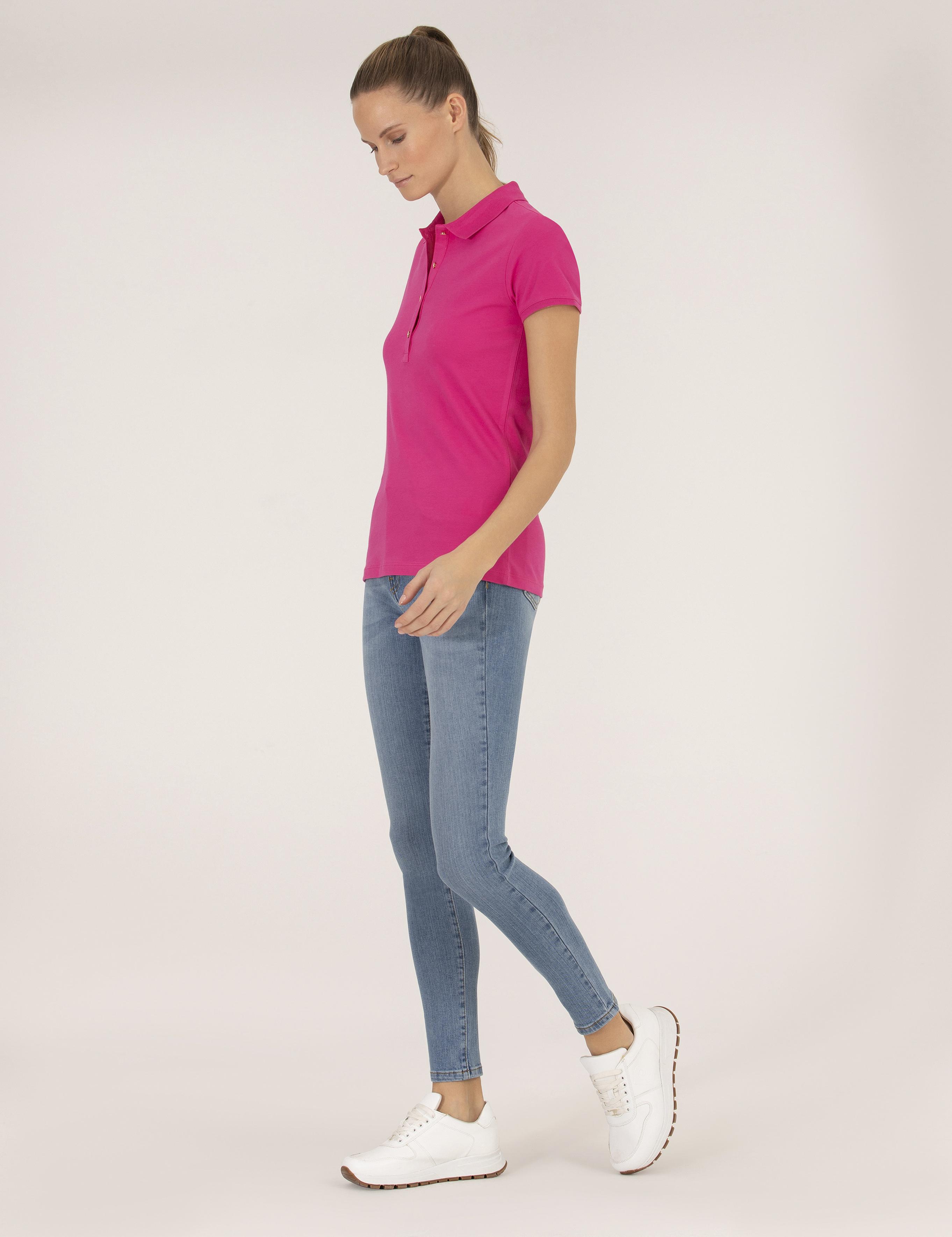 Fuşya Slim Fit Polo Yaka Basic Tişört