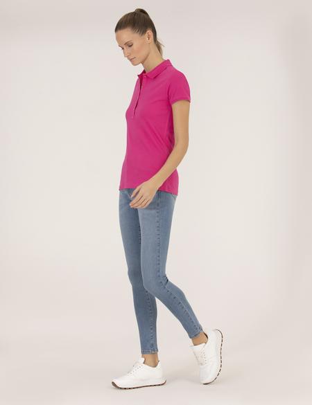 Fuşya Slim Fit Polo Yaka Basic Tişört - 50269520042