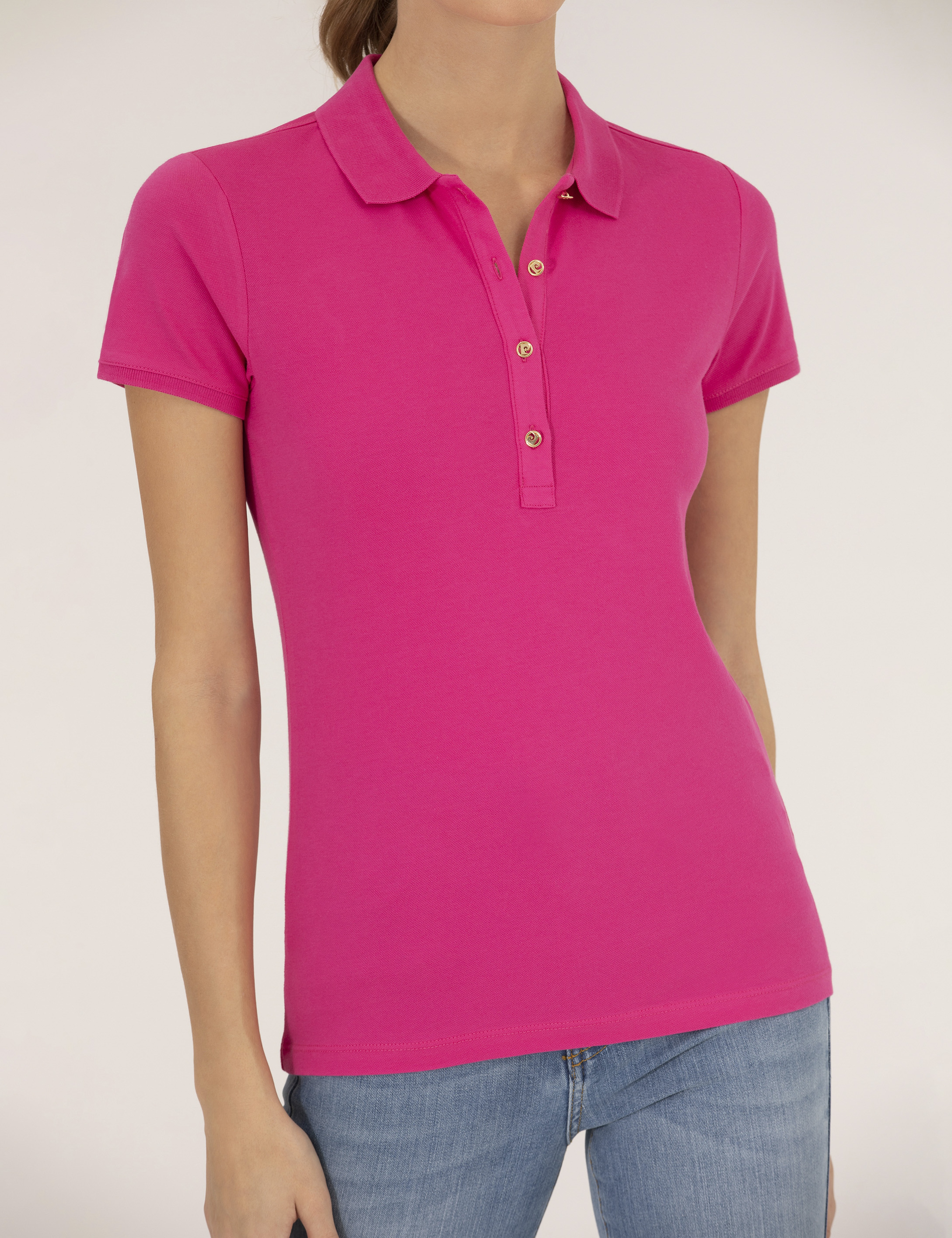 Fuşya Slim Fit Polo Yaka Basic Tişört - Image 6
