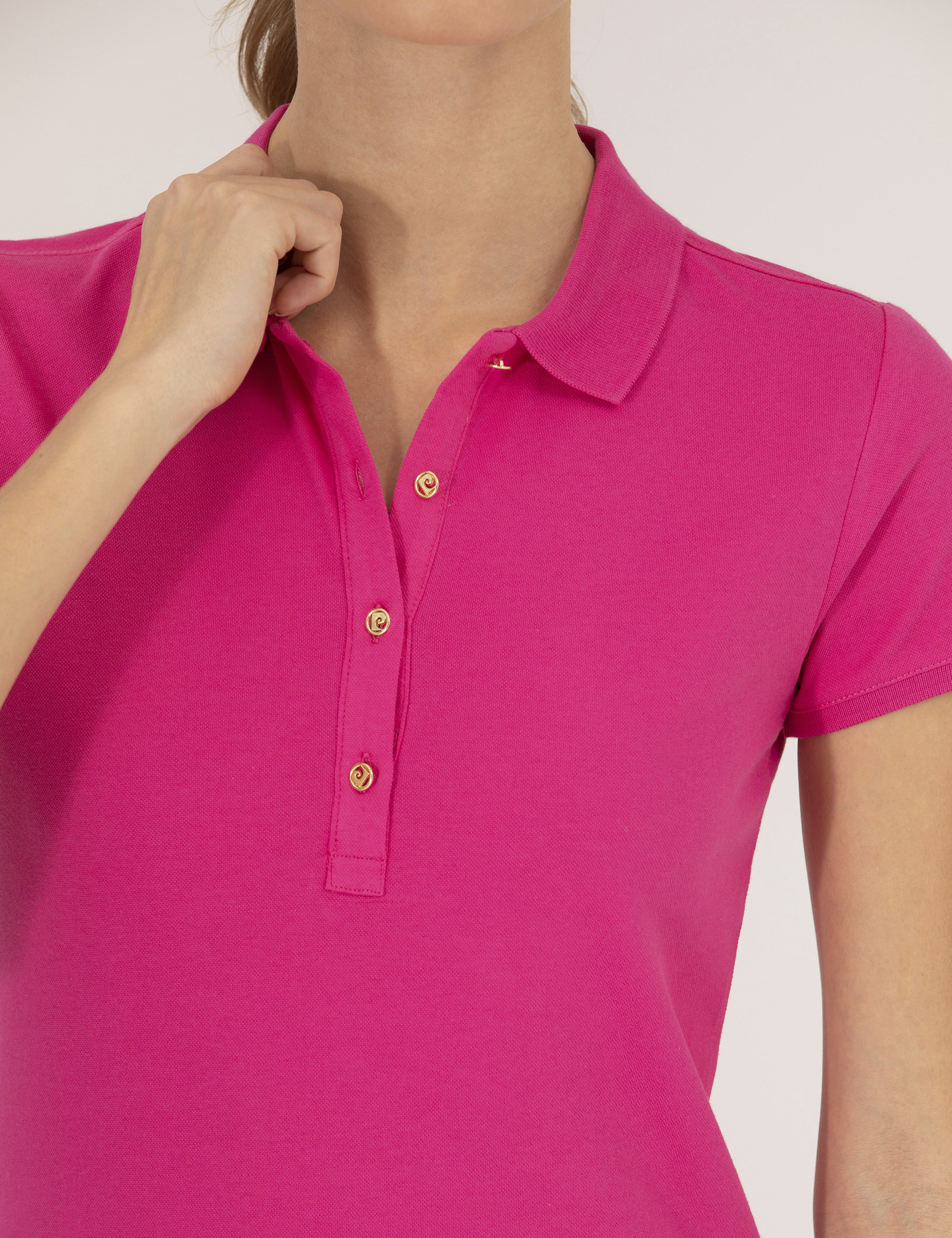 Fuşya Slim Fit Polo Yaka Basic Tişört - Image 7