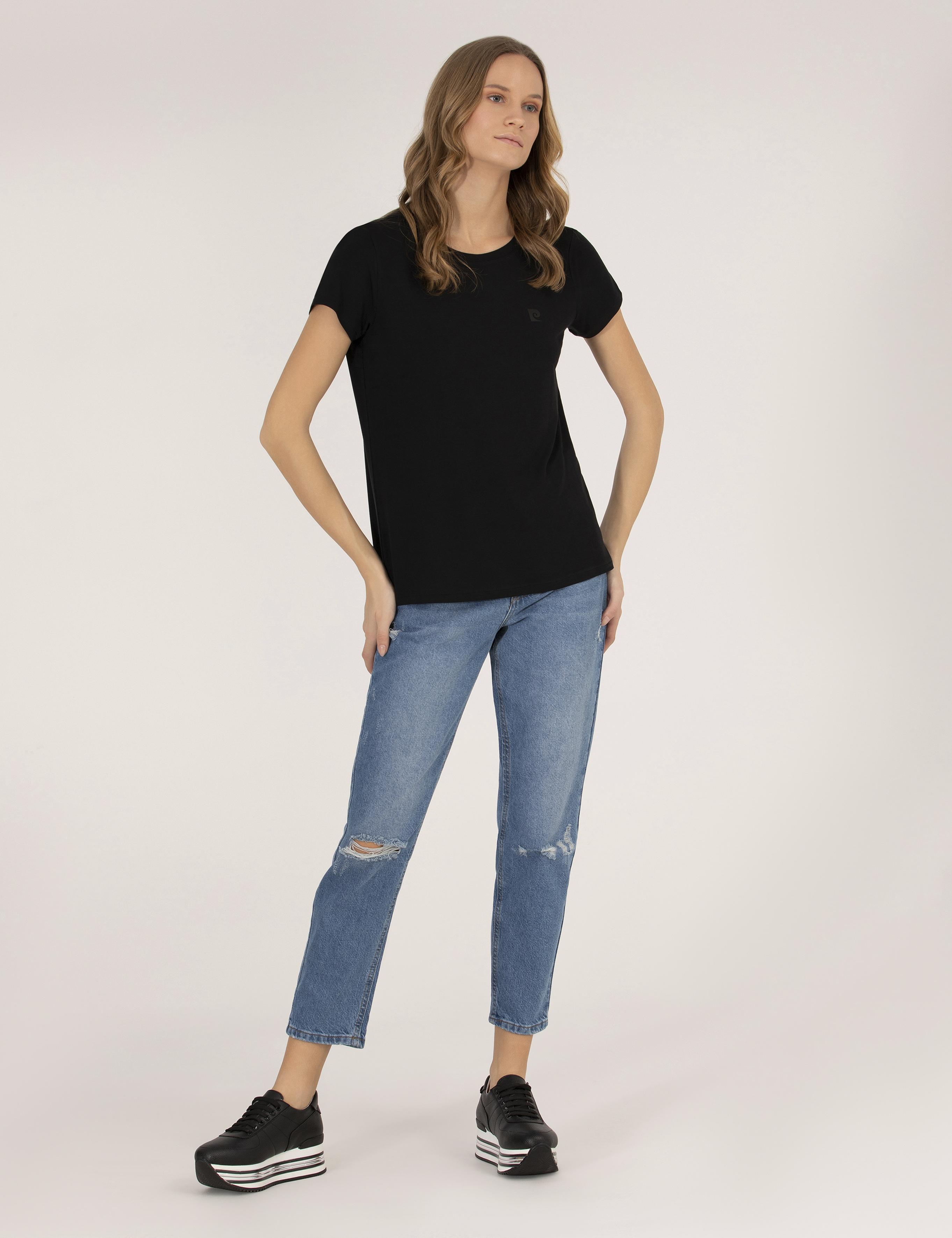 Siyah Comfort Fit Bisiklet Yaka Basic Tişört