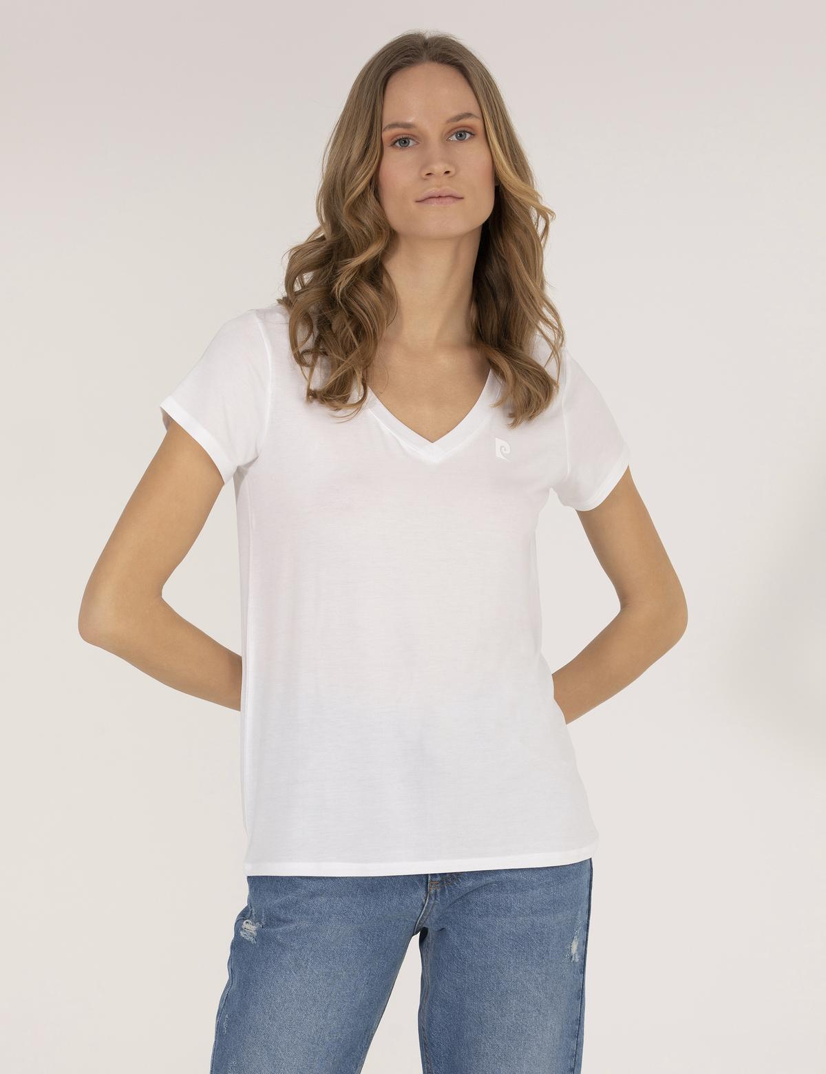 Beyaz Comfort Fit V Yaka Basic Tişört