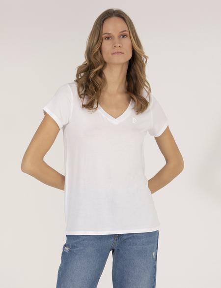 Beyaz Comfort Fit V Yaka Basic Tişört - 50272385005