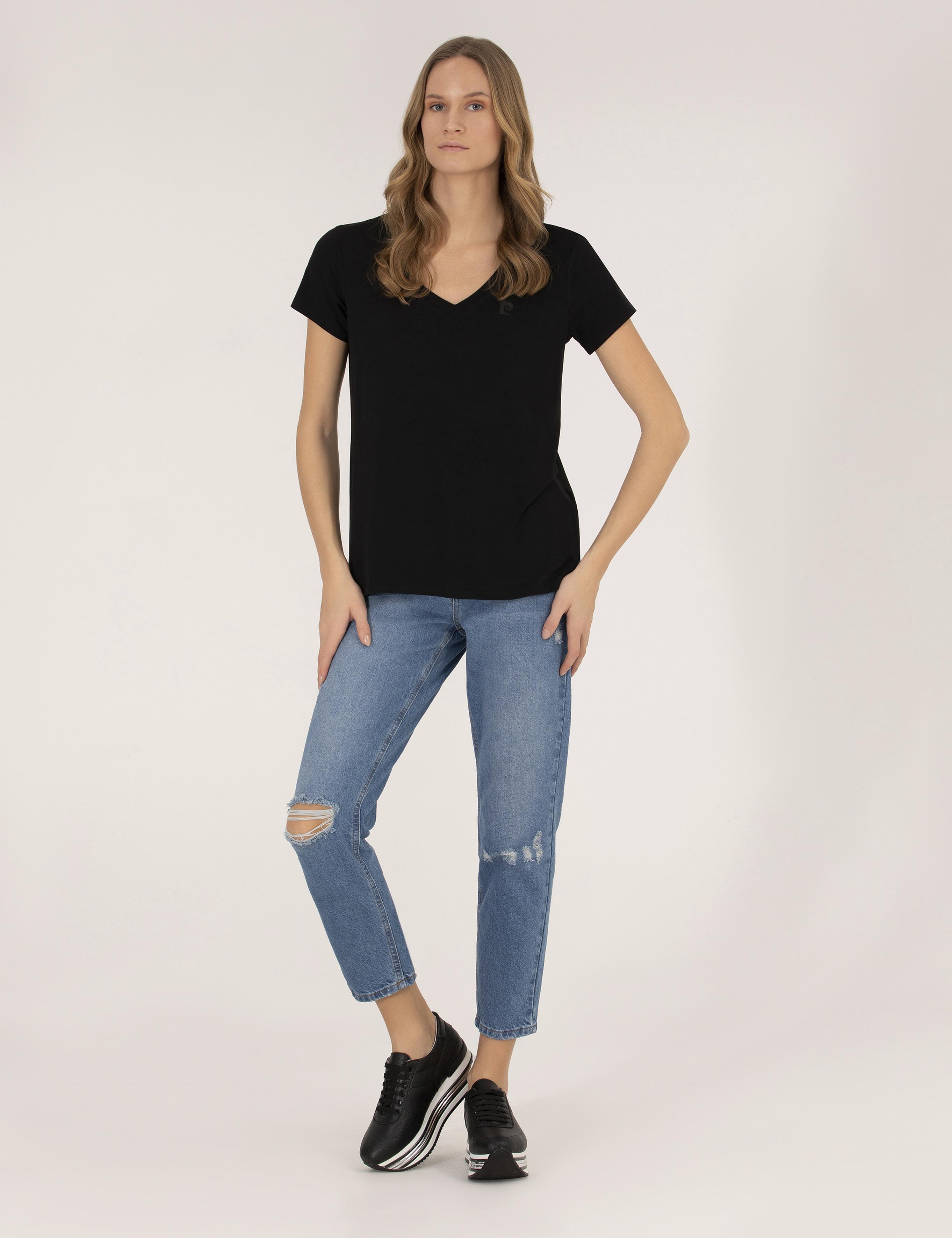 Siyah Comfort Fit V Yaka Basic Tişört