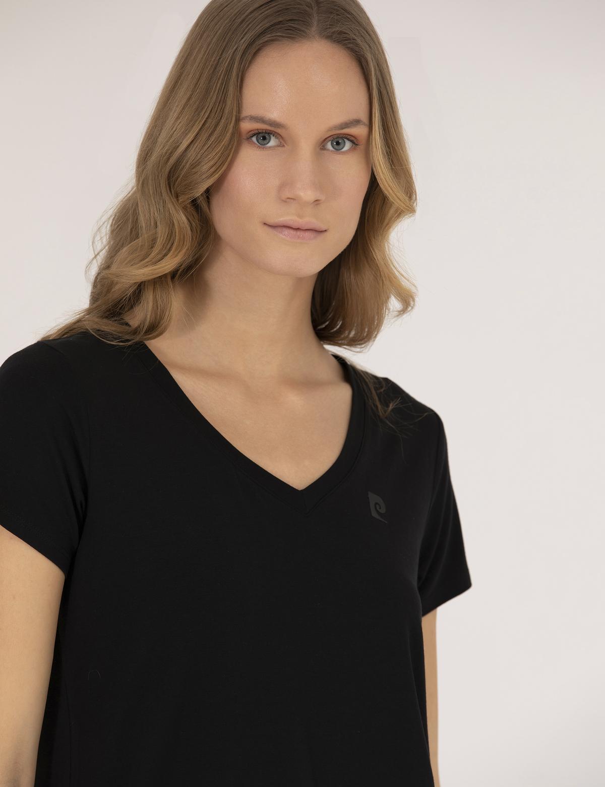 Siyah Comfort Fit V Yaka Basic Tişört - 50272385011