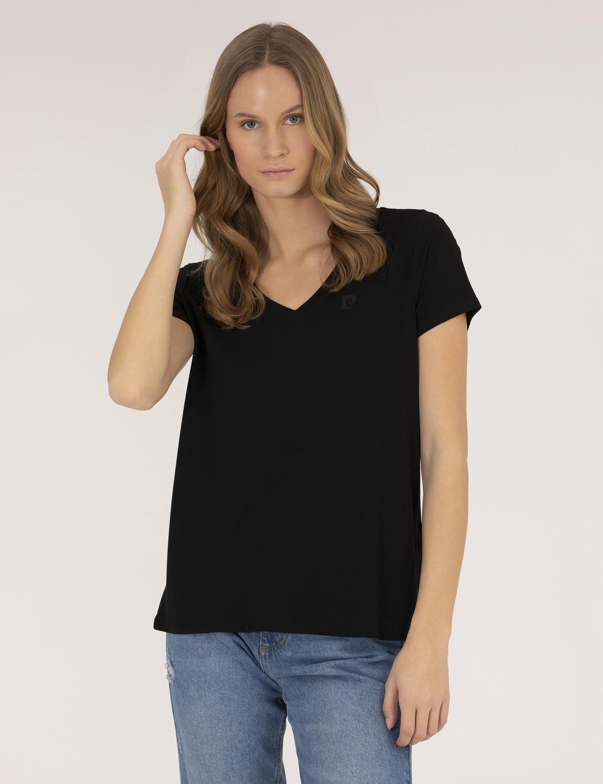 Siyah Comfort Fit V Yaka Basic Tişört