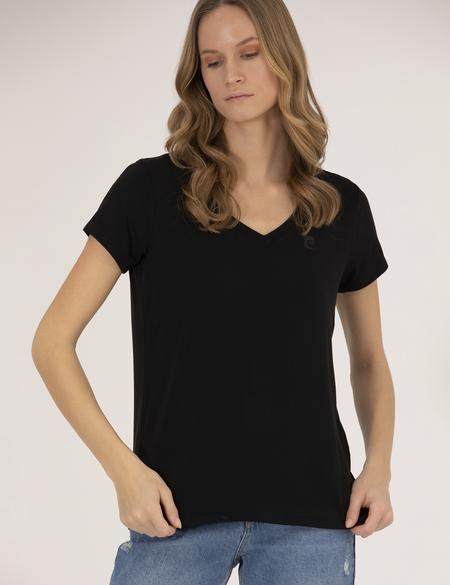 Siyah Comfort Fit V Yaka Basic Tişört - 50272385011