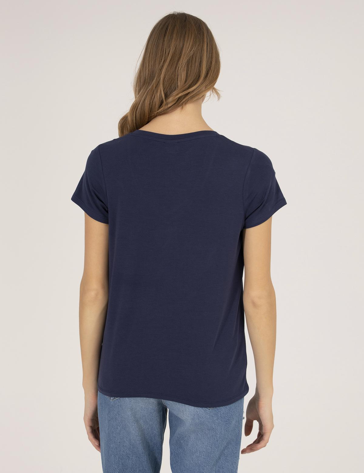 Lacivert Comfort Fit V Yaka Basic Tişört - 50272385015