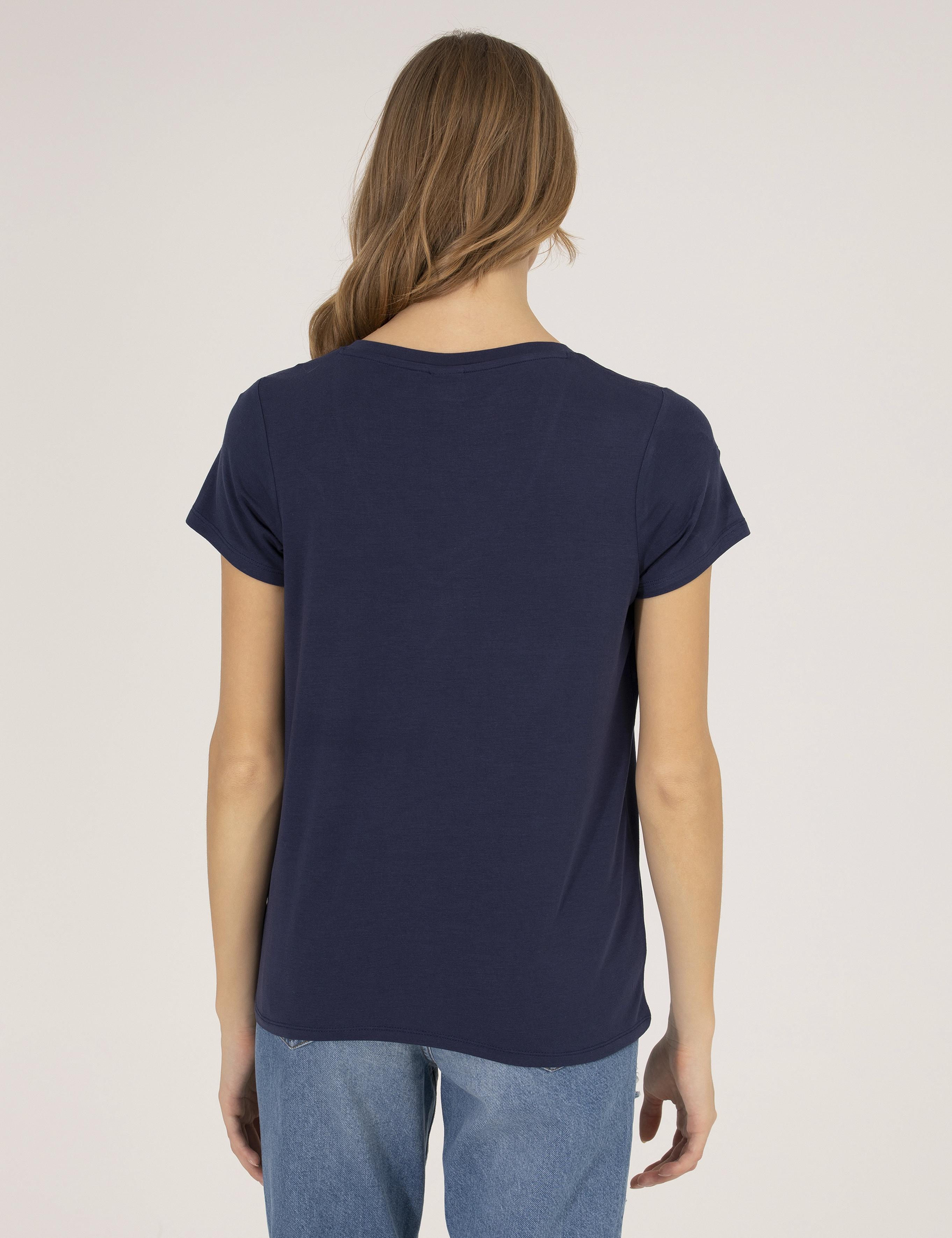 Lacivert Comfort Fit V Yaka Basic Tişört