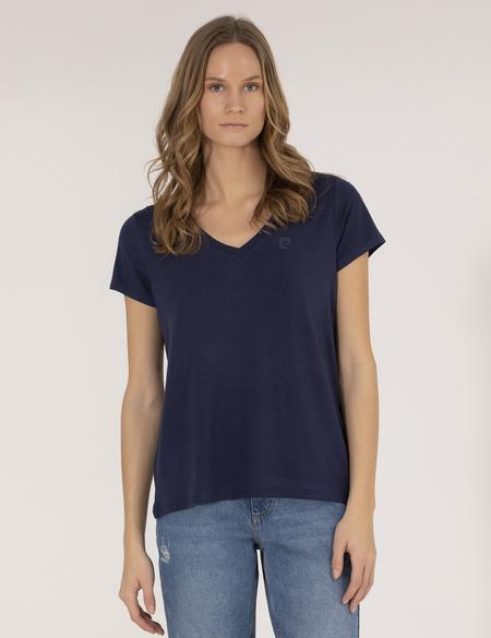 Lacivert Comfort Fit V Yaka Basic Tişört - 50272385015