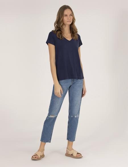 Lacivert Comfort Fit V Yaka Basic Tişört - 50272385015