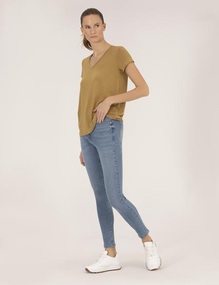 Yeşil Comfort Fit V Yaka Basic Tişört - 50272385025