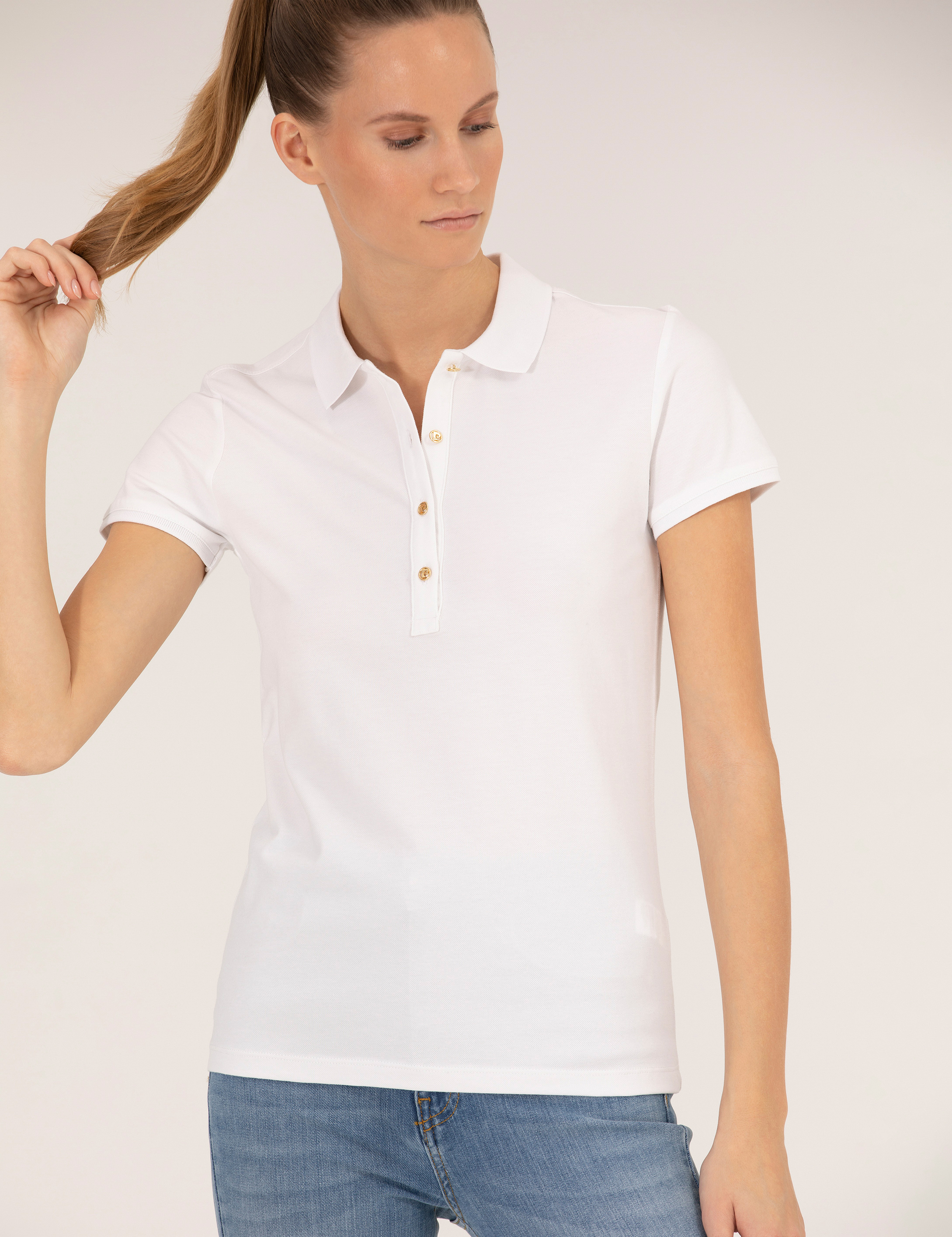 Beyaz Polo Yaka Slim Fit Tişört - Image 2