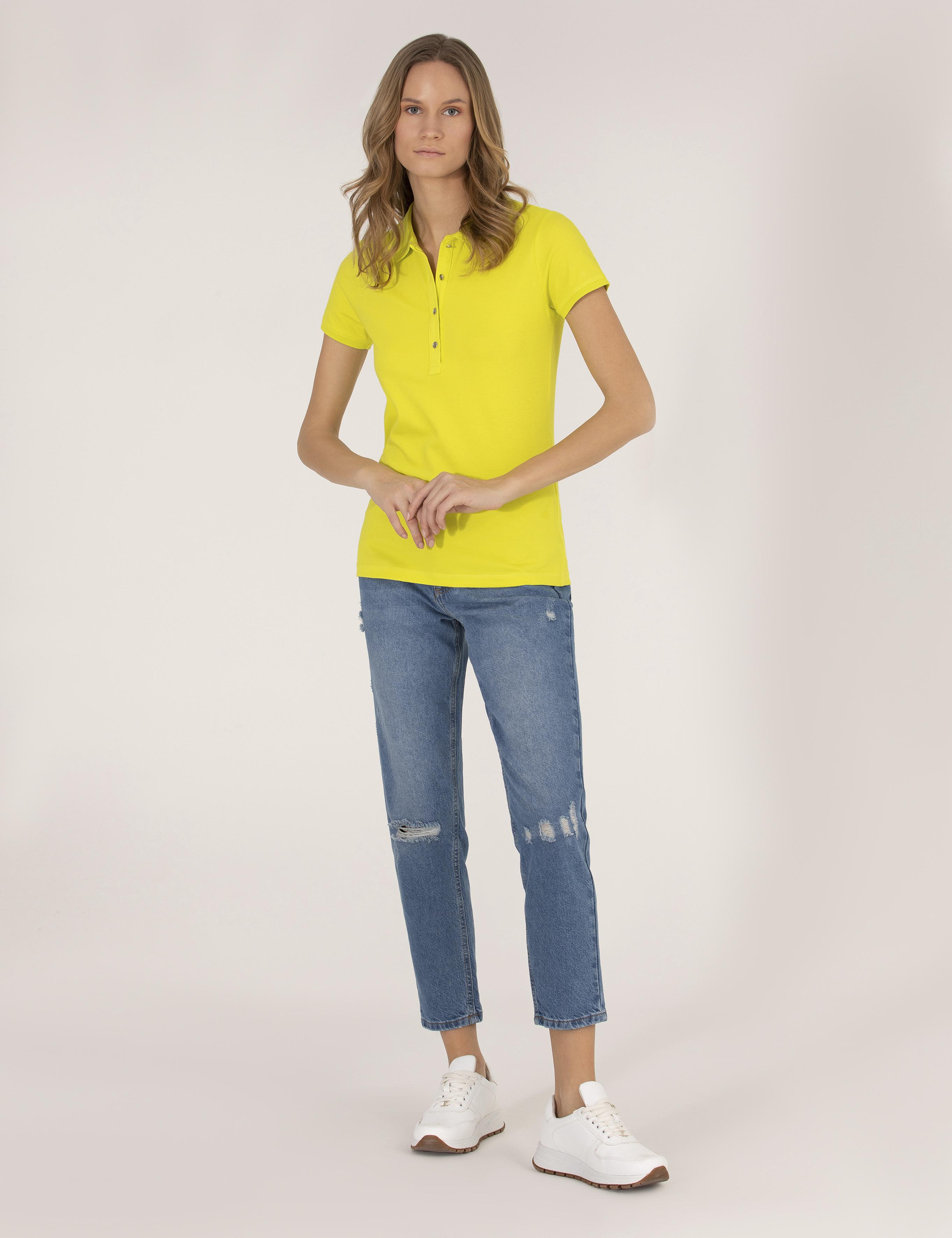 Sarı Polo Yaka Slim Fit Tişört