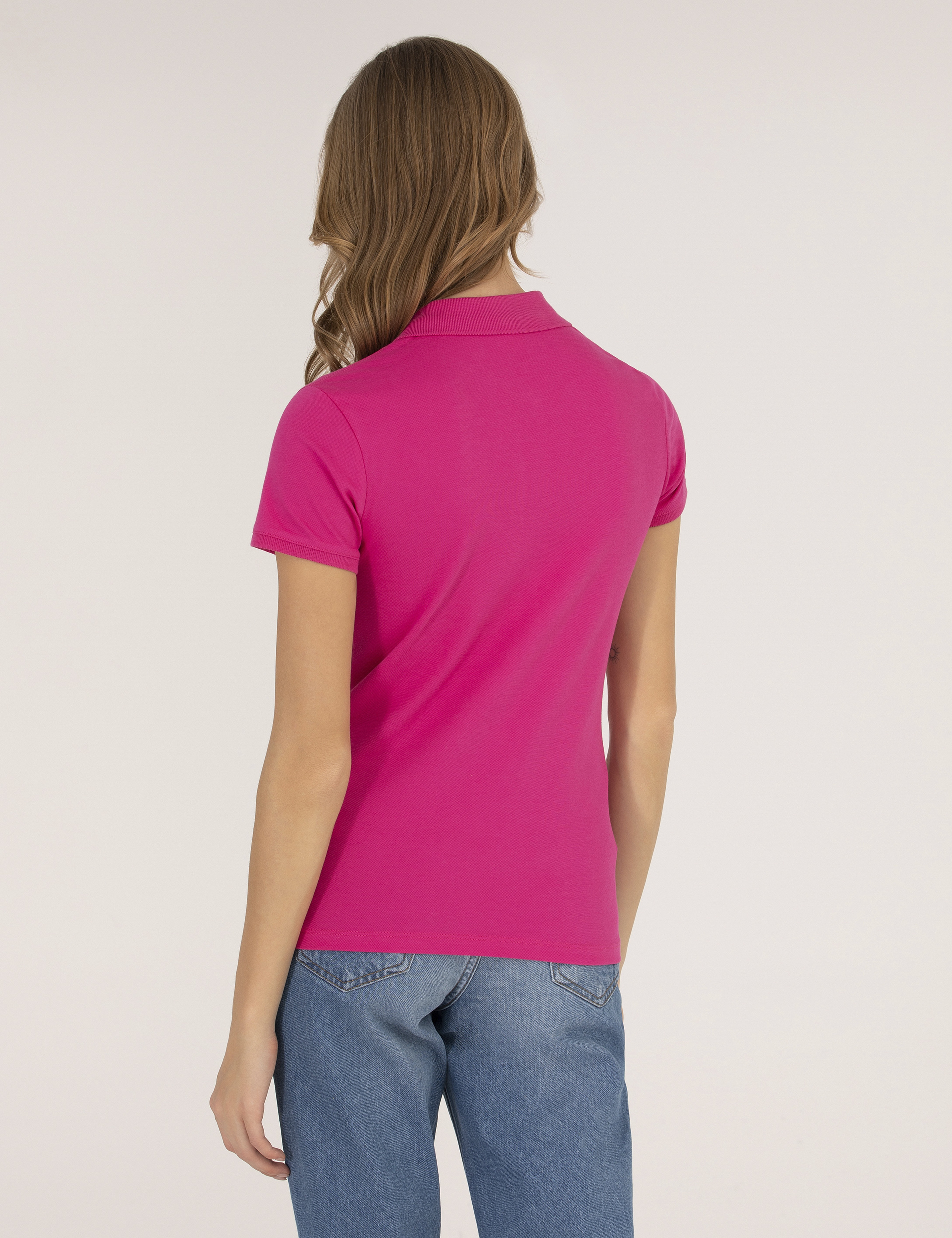 Fuşya Polo Yaka Slim Fit Tişört - Image 5