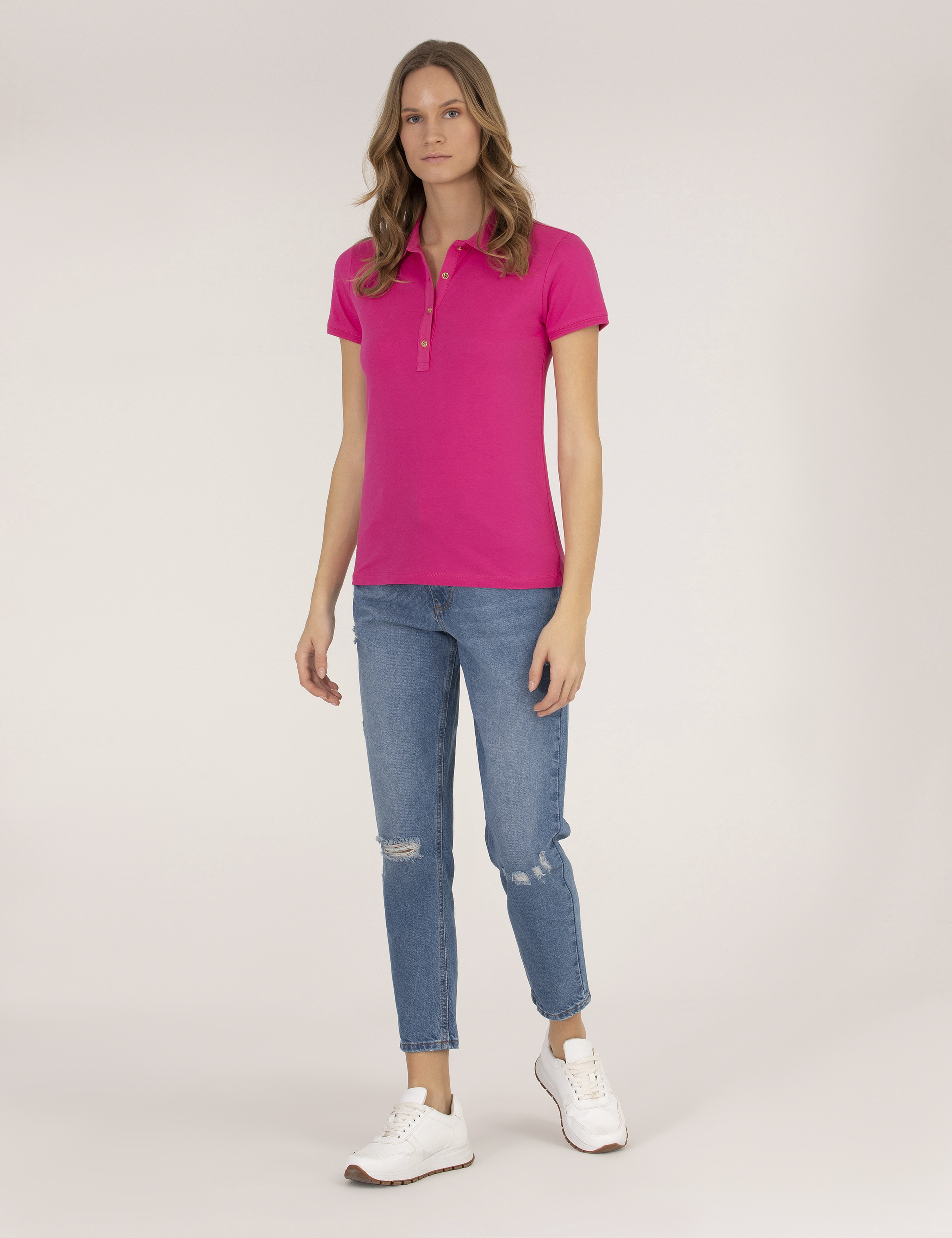 Fuşya Polo Yaka Slim Fit Tişört