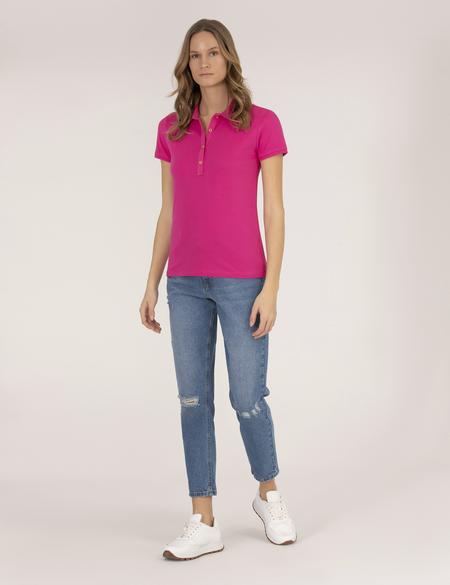Fuşya Polo Yaka Slim Fit Tişört - 50273064035