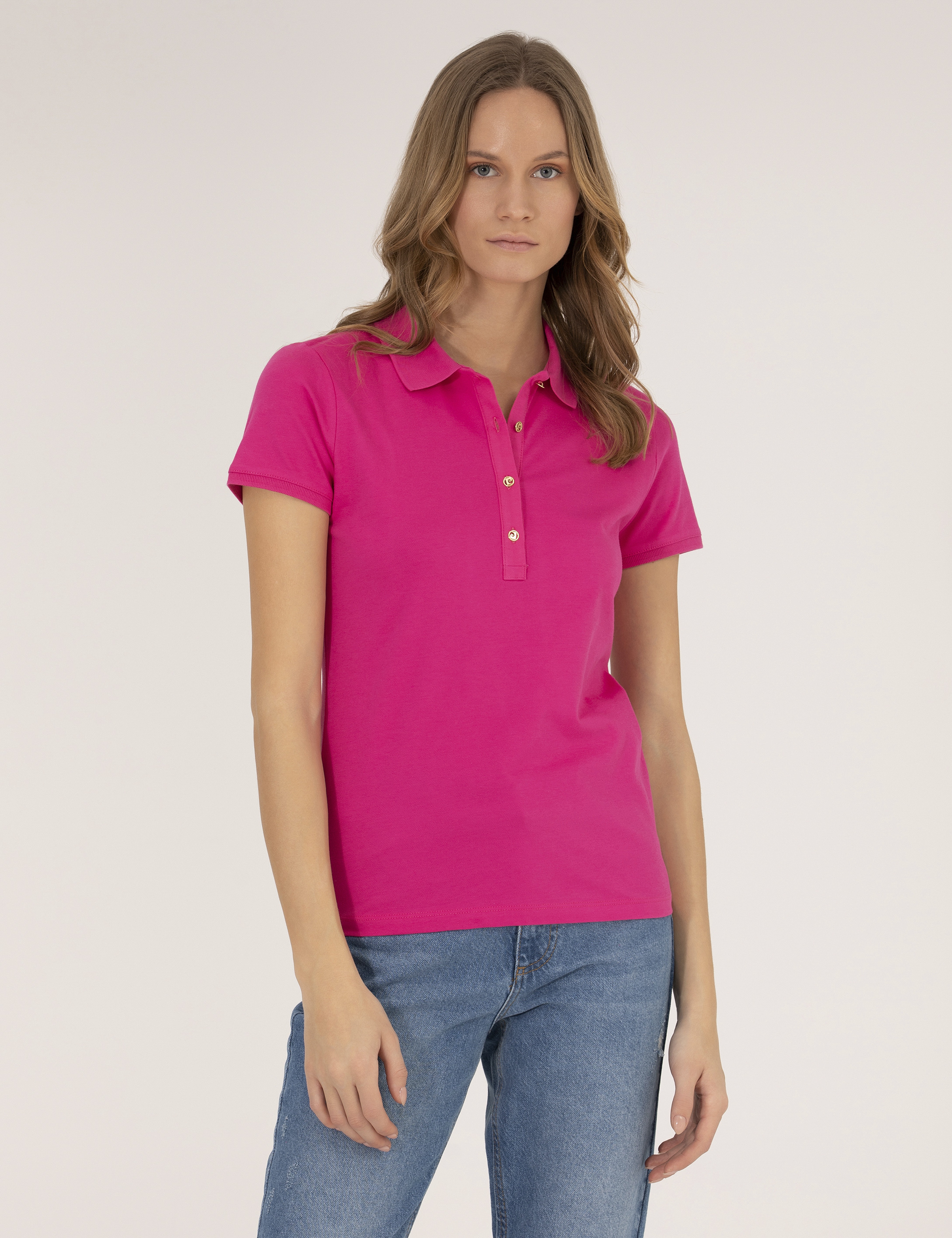 Fuşya Polo Yaka Slim Fit Tişört - Image 1
