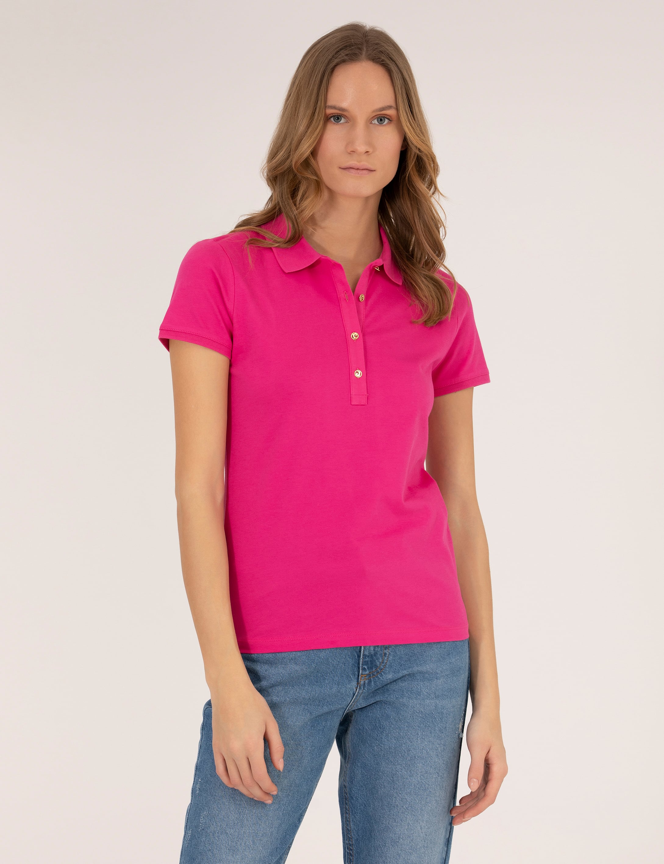 Fuşya Polo Yaka Slim Fit Tişört