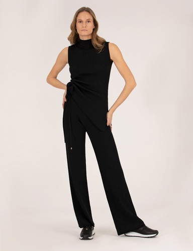 Siyah Loose Fit Triko Pantolon