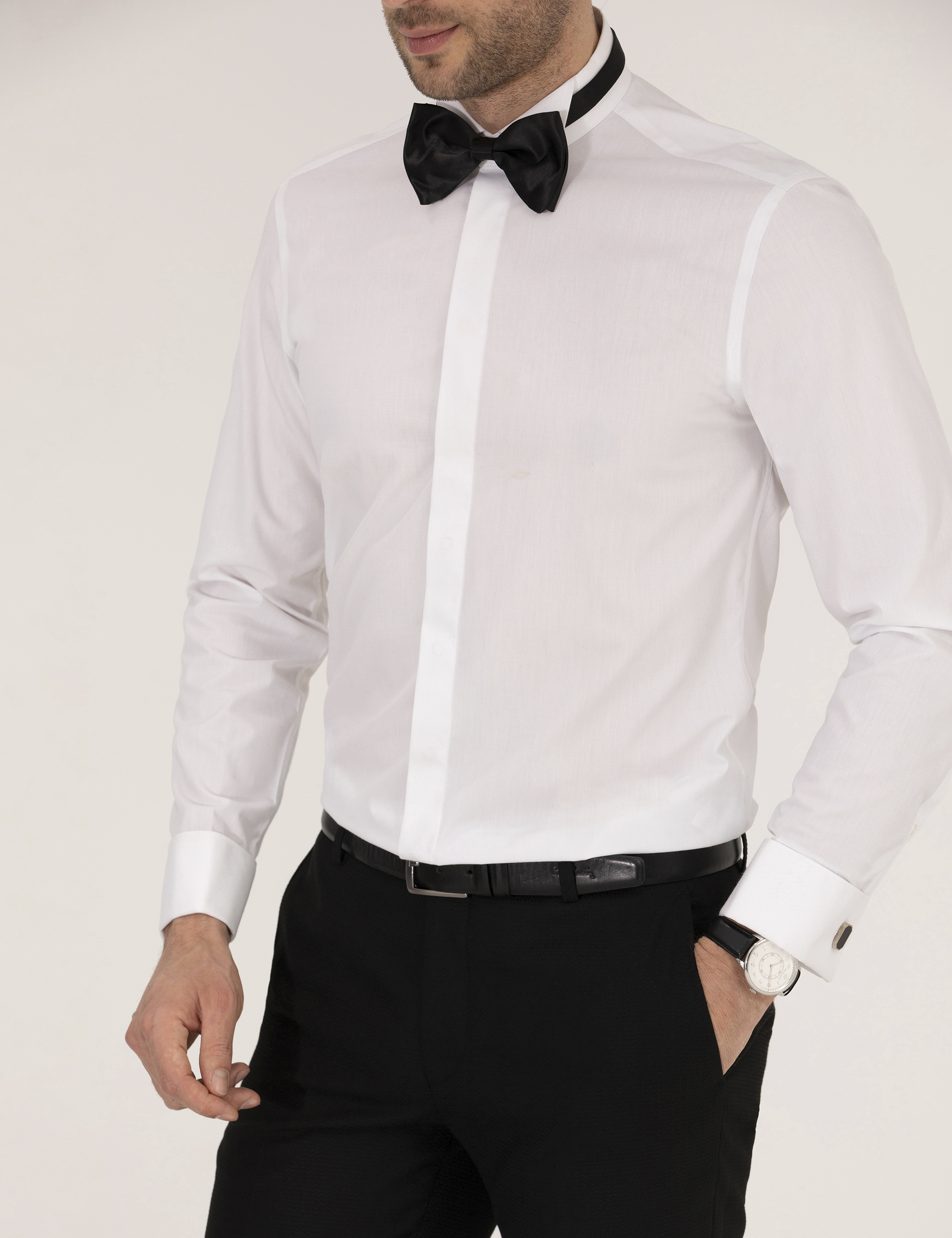 Beyaz Slim Fit Smokin Gömlek - Image 6